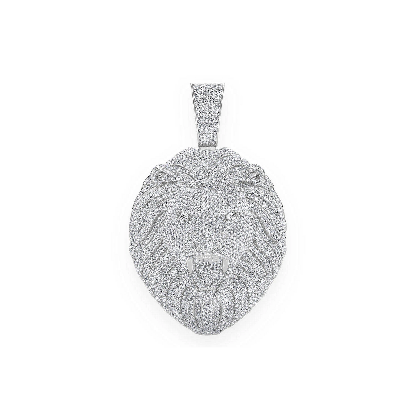 Roaring Lion Diamond Pendant in 14K white gold, Statement | 15.00ctw, front view