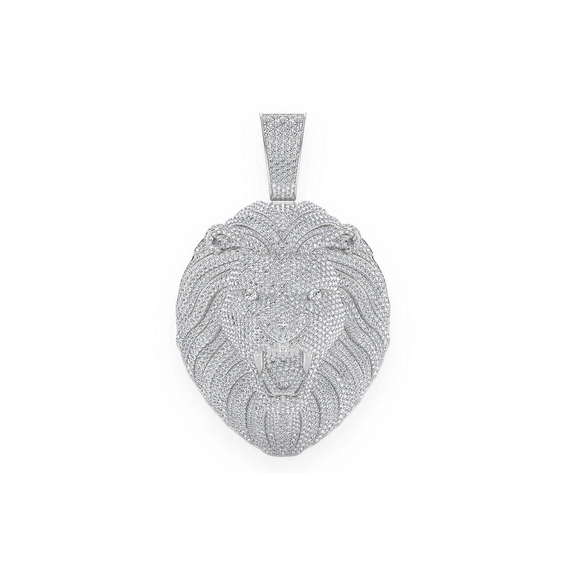 Roaring Lion Diamond Pendant in 14K white gold, Statement | 15.00ctw, front view