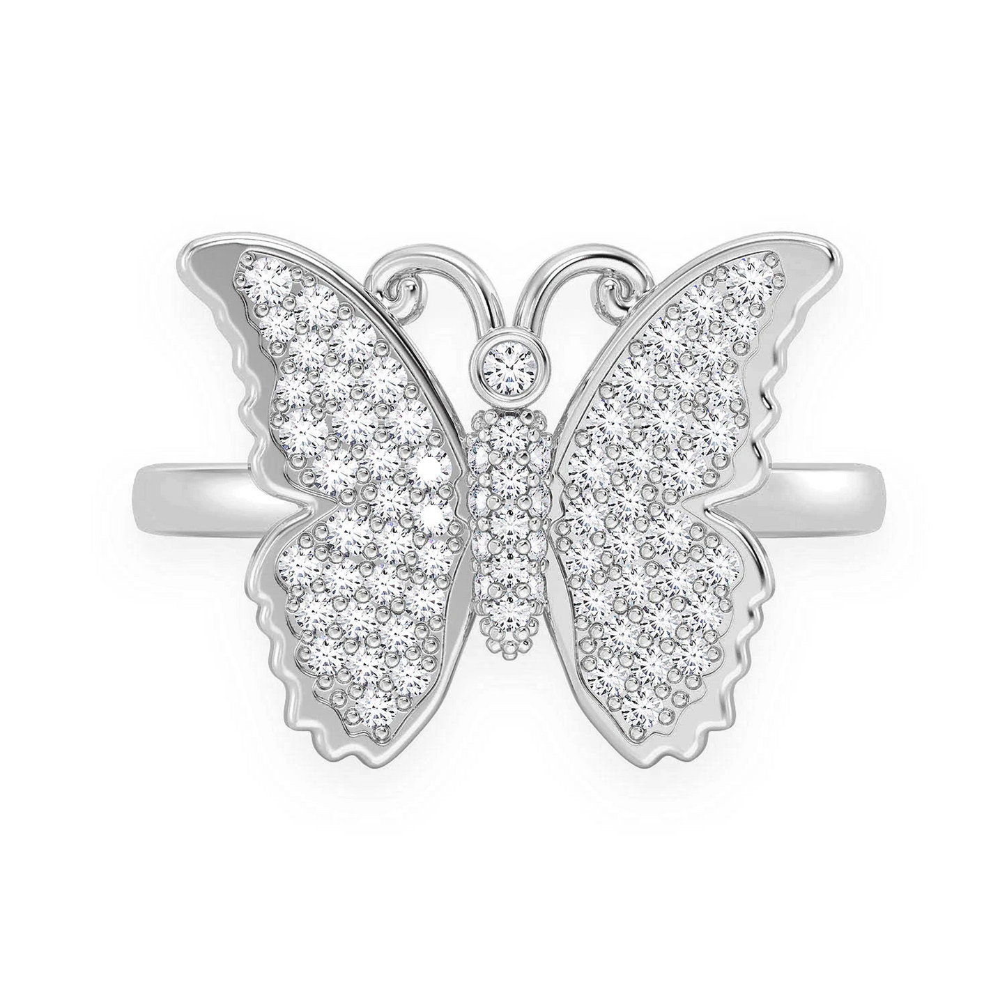 Butterfly Ring in 14K white gold, front view
