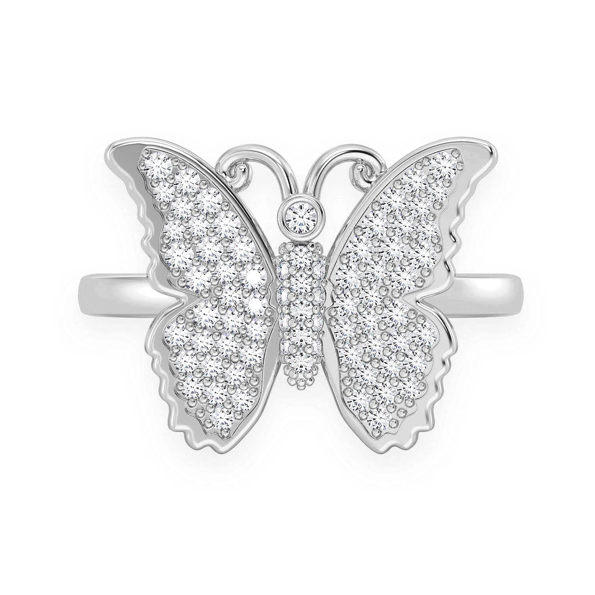 Butterfly Ring in 14K white gold, front view