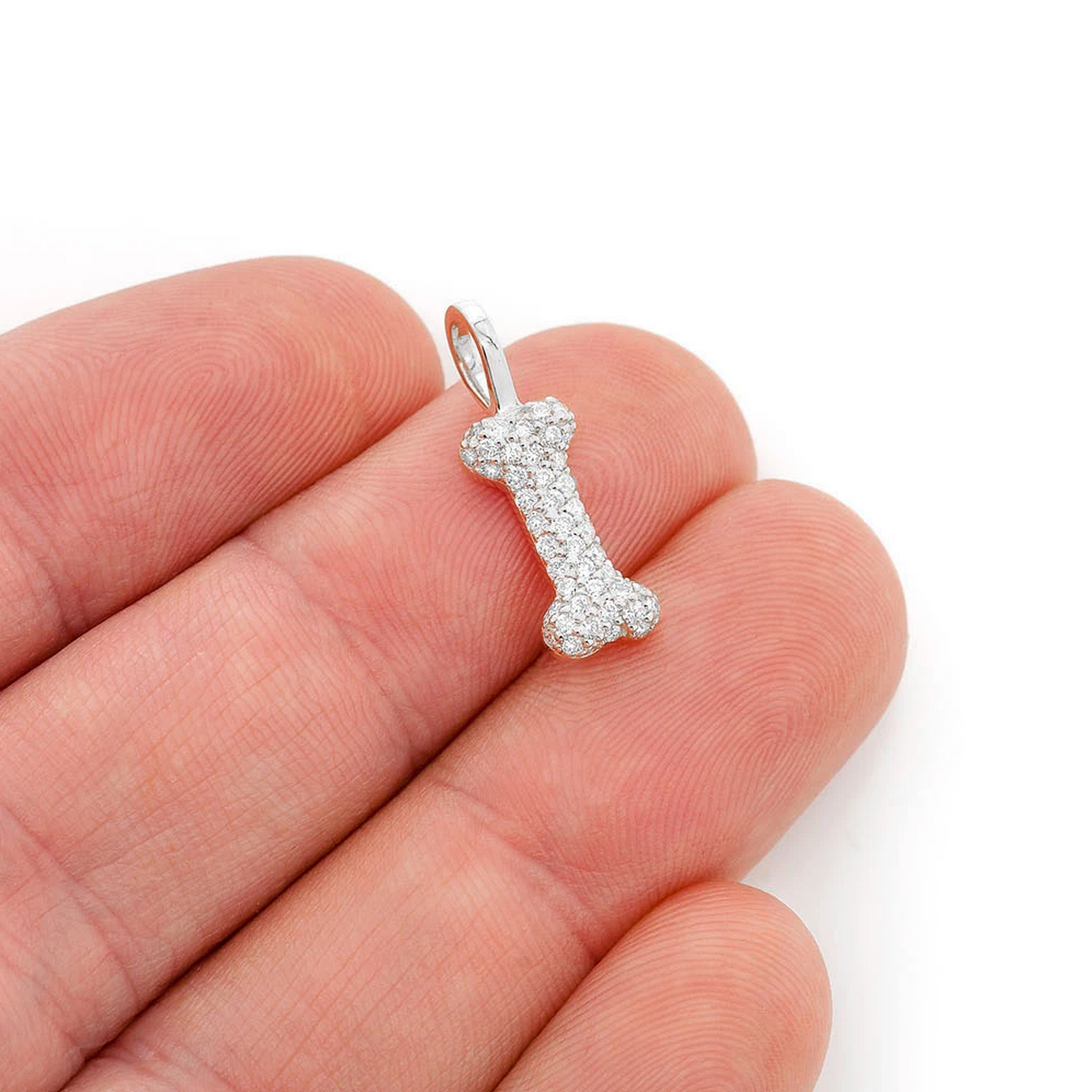 Dog Bone Diamond Pendant in 14K white gold, angled view