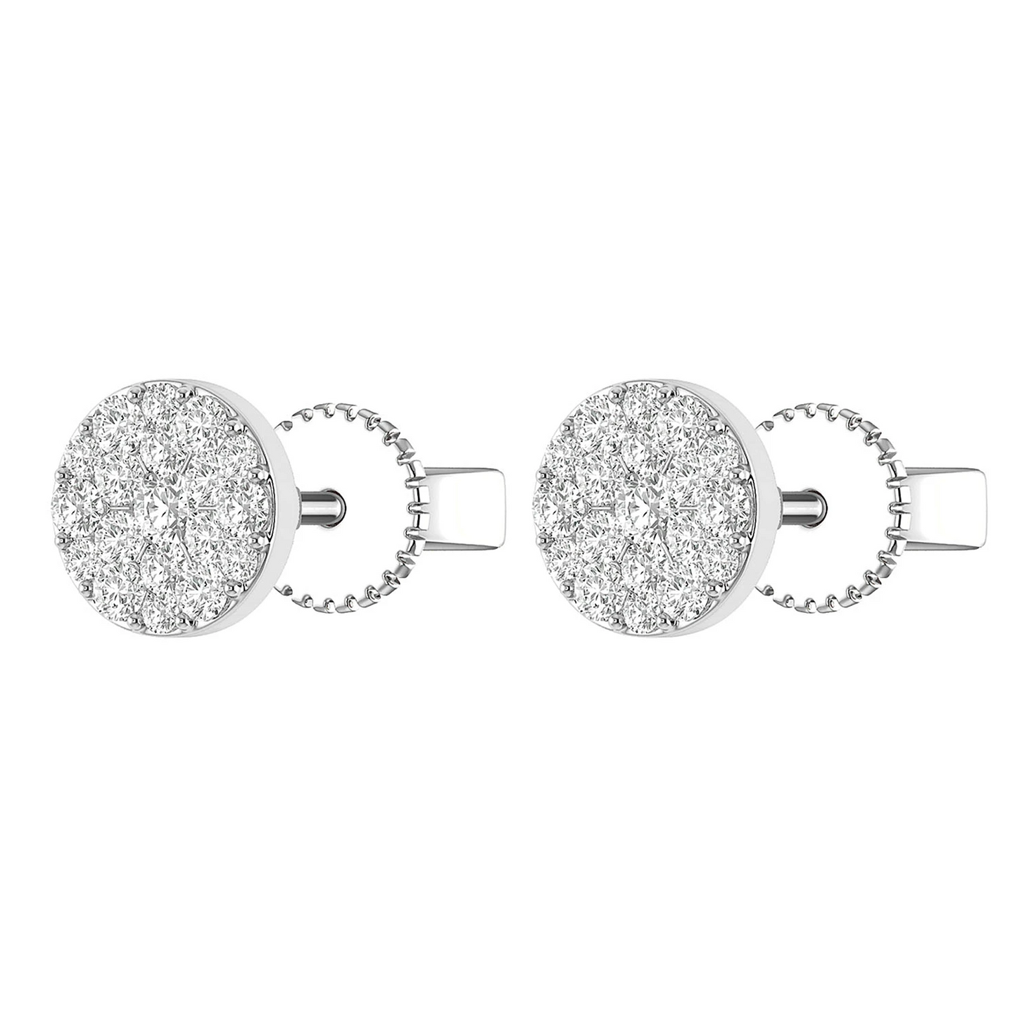 Disc Cluster Diamond Studs in 14K white gold, angled view