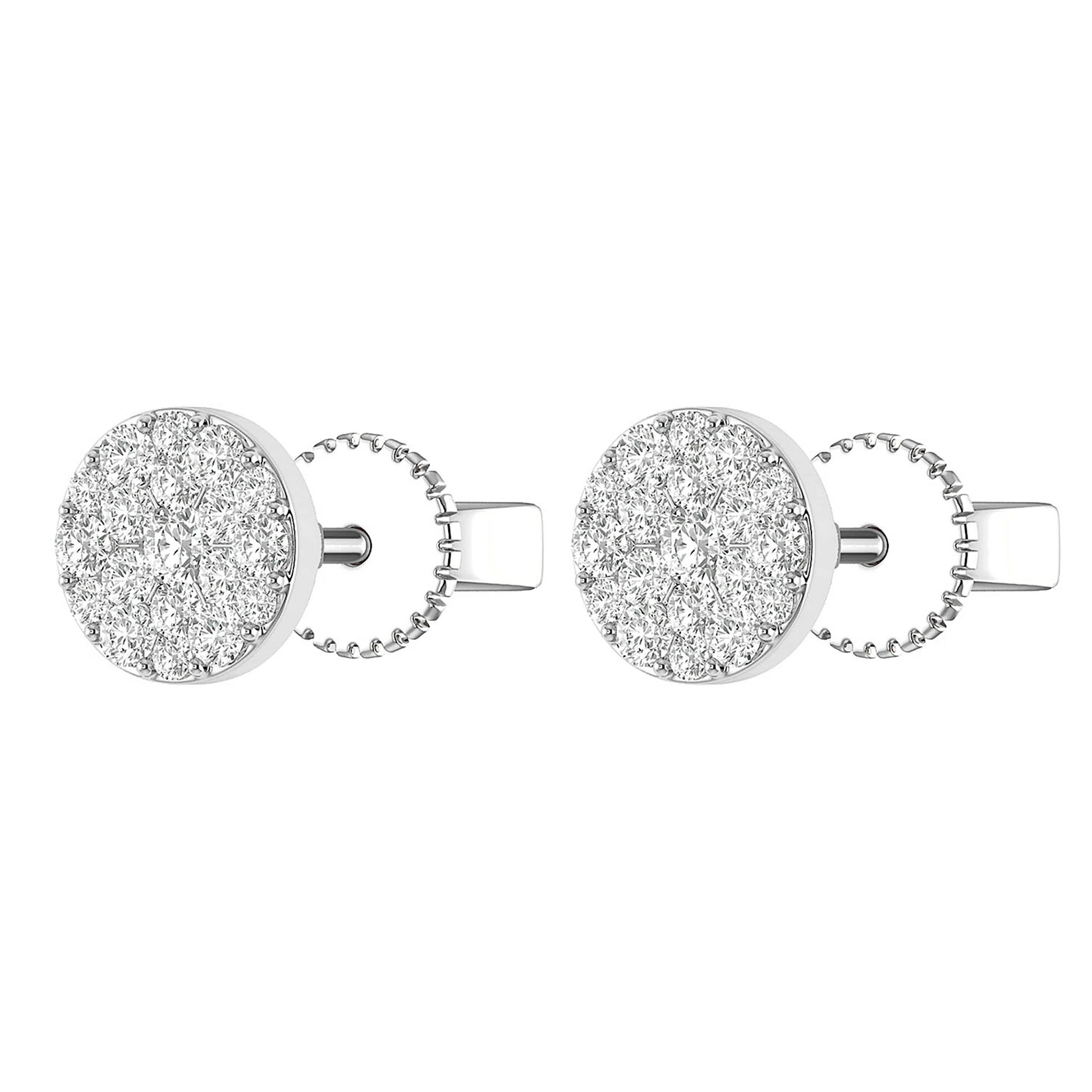 Disc Cluster Diamond Studs in 14K white gold, angled view
