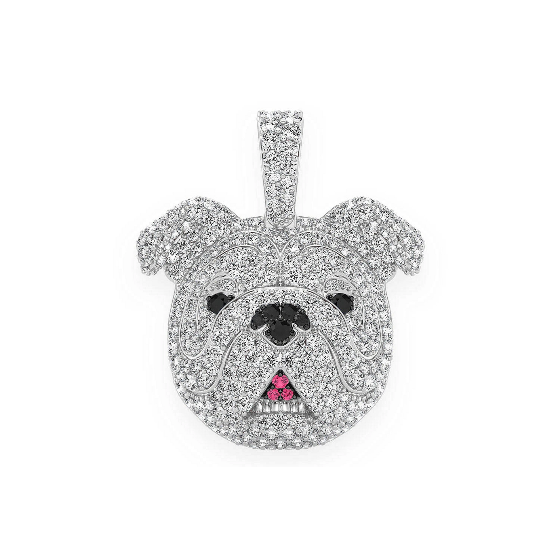 Bulldog Diamond Pendant in 14K white gold, front view