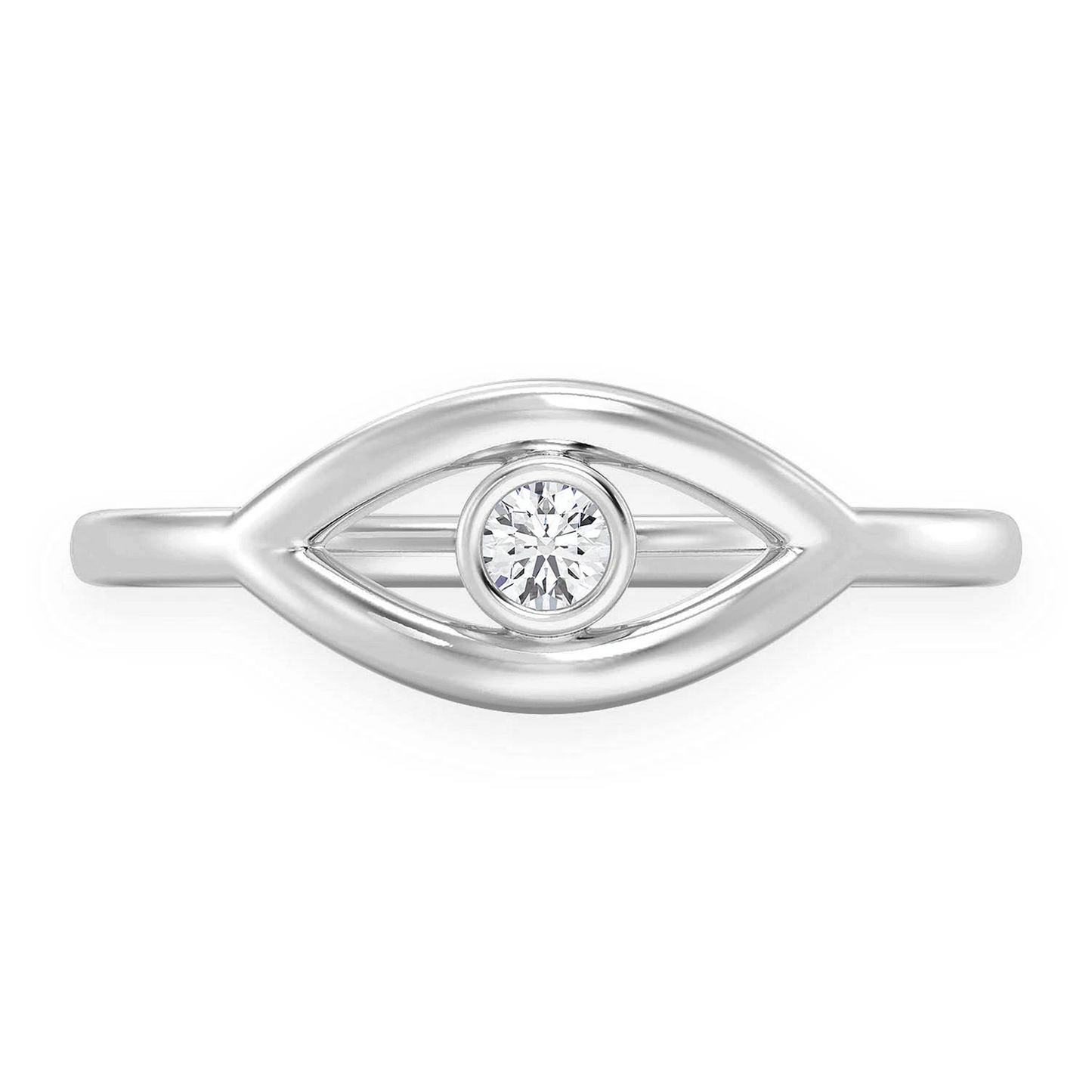 Solitaire Evil Eye Ring in 14K white gold, front view