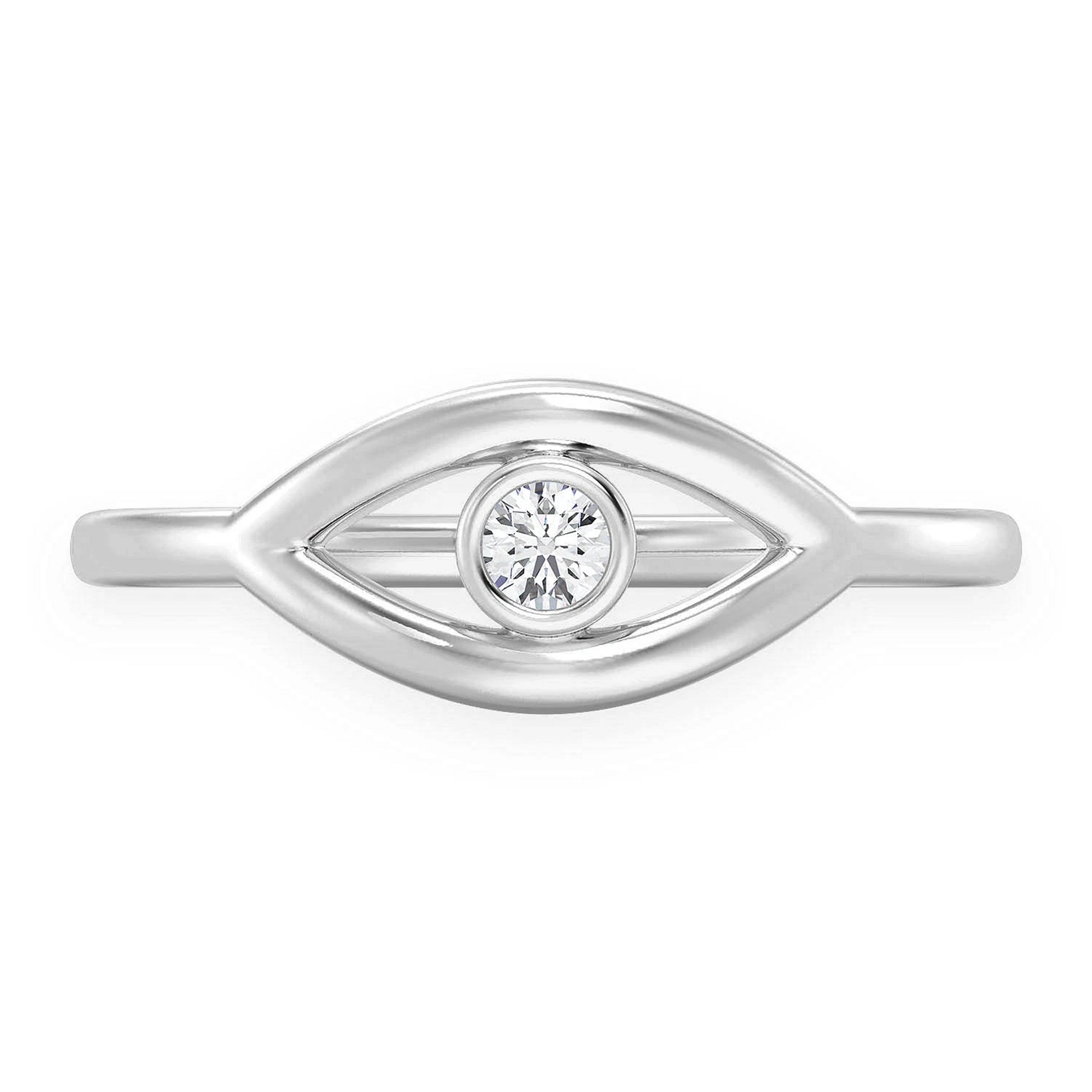 Solitaire Evil Eye Ring in 14K white gold, front view