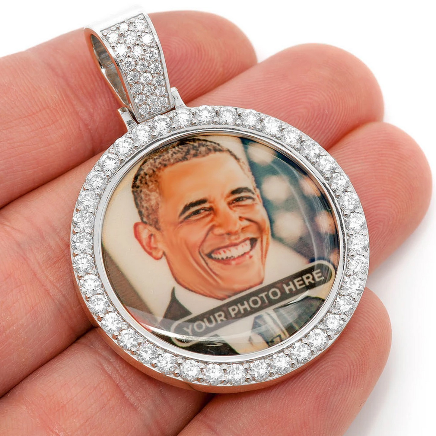 Picture Memory Diamond Pendant in 14K white gold, 3.50ctw, angled view