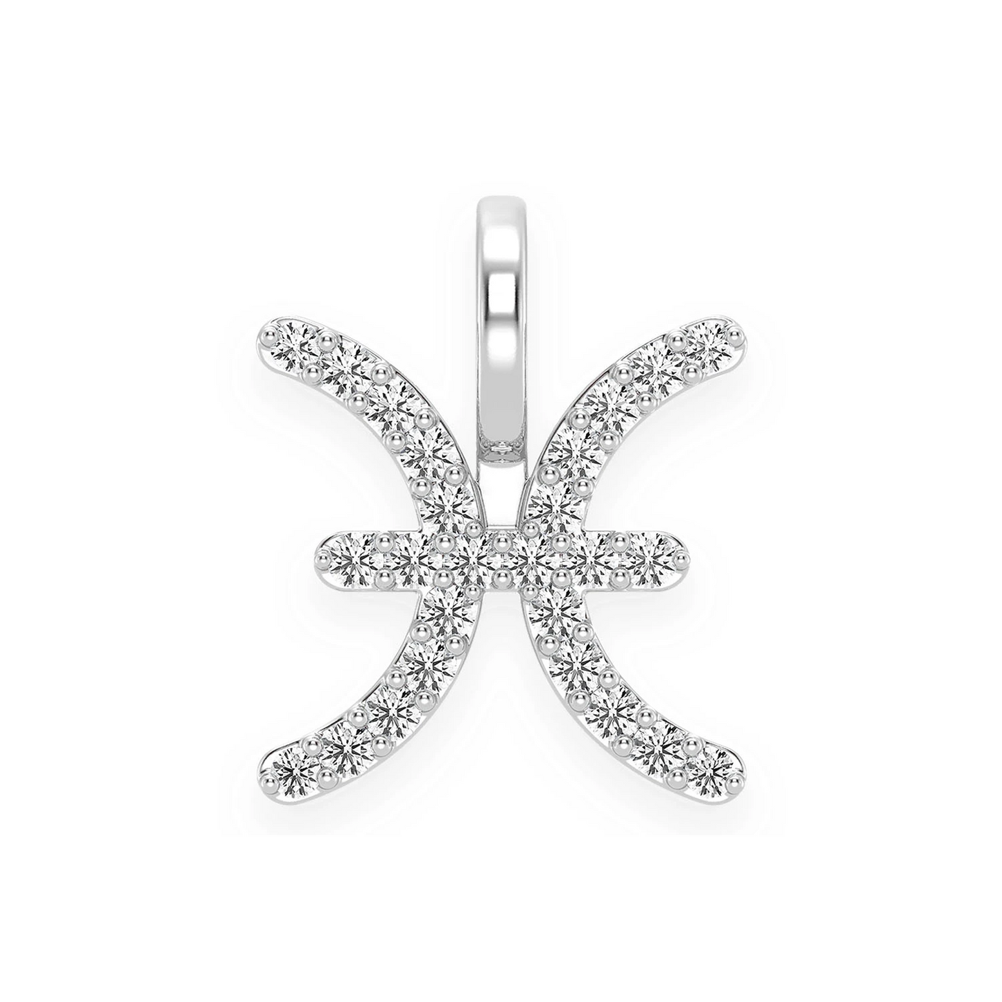 Astrology Zodiac Diamond Pendant in 14K white gold, Pisces design, front view