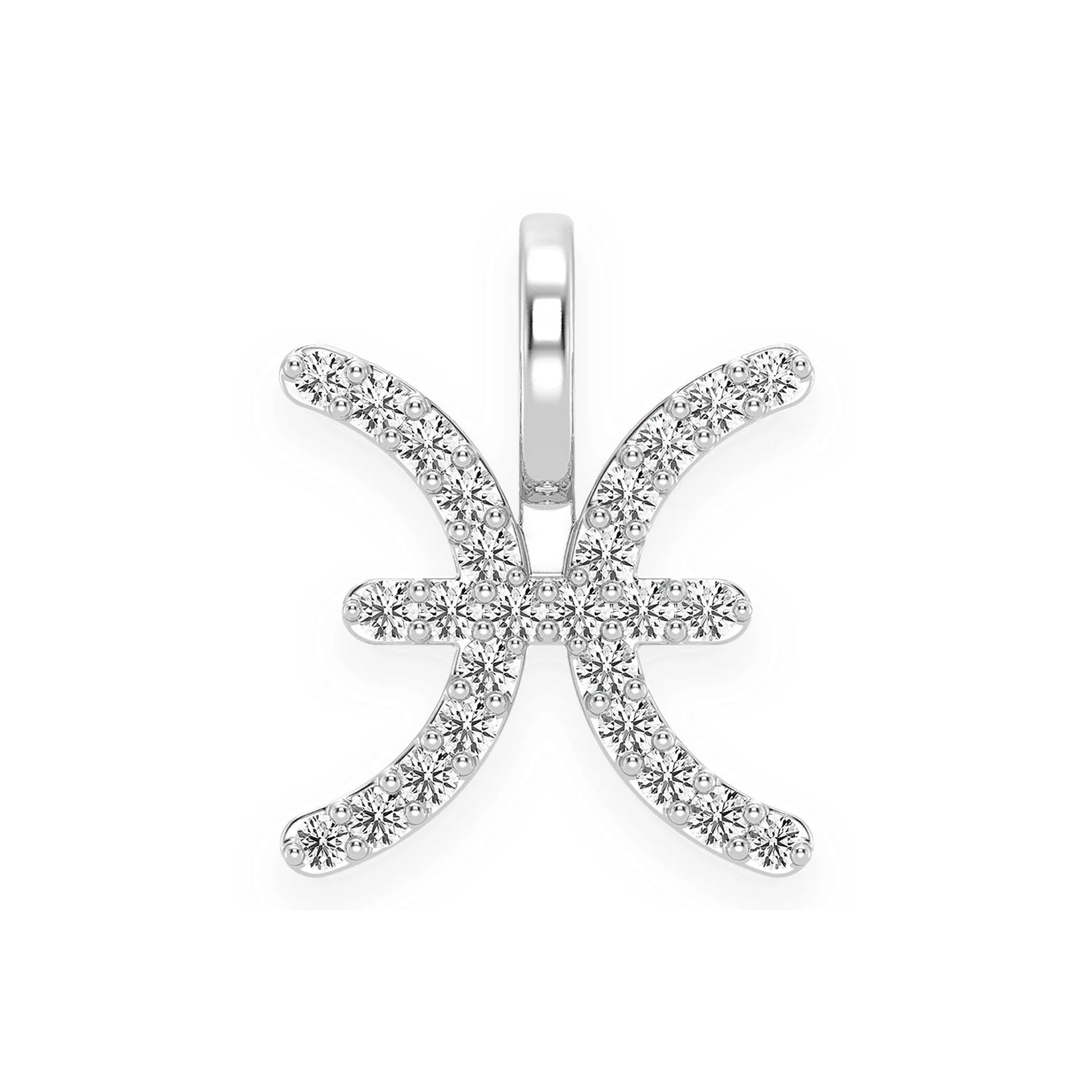 Astrology Zodiac Diamond Pendant in 14K white gold, Pisces design, front view