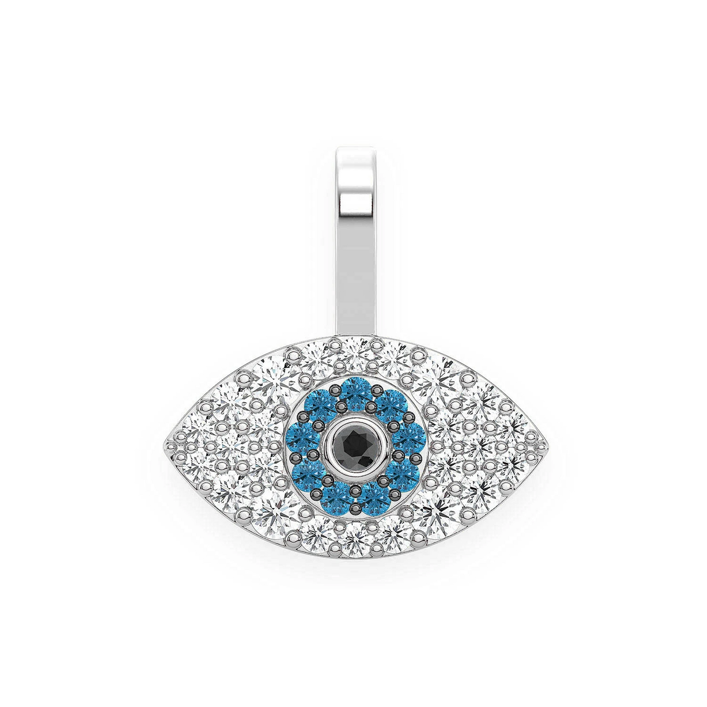 Evil Eye Diamond Pendant in 14K white gold, front view