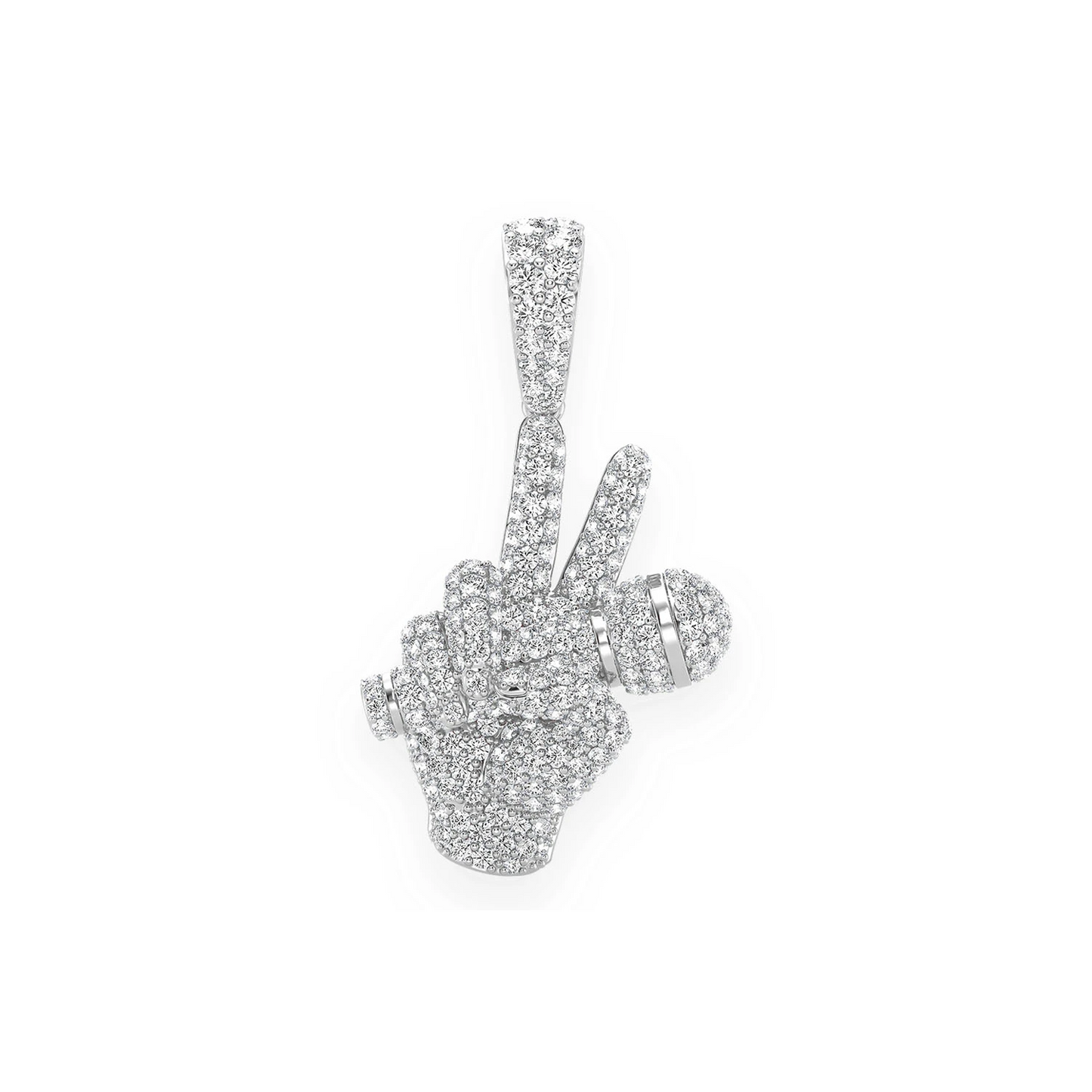 Peace Sign Microphone Diamond Pendant in 14K white gold, front view