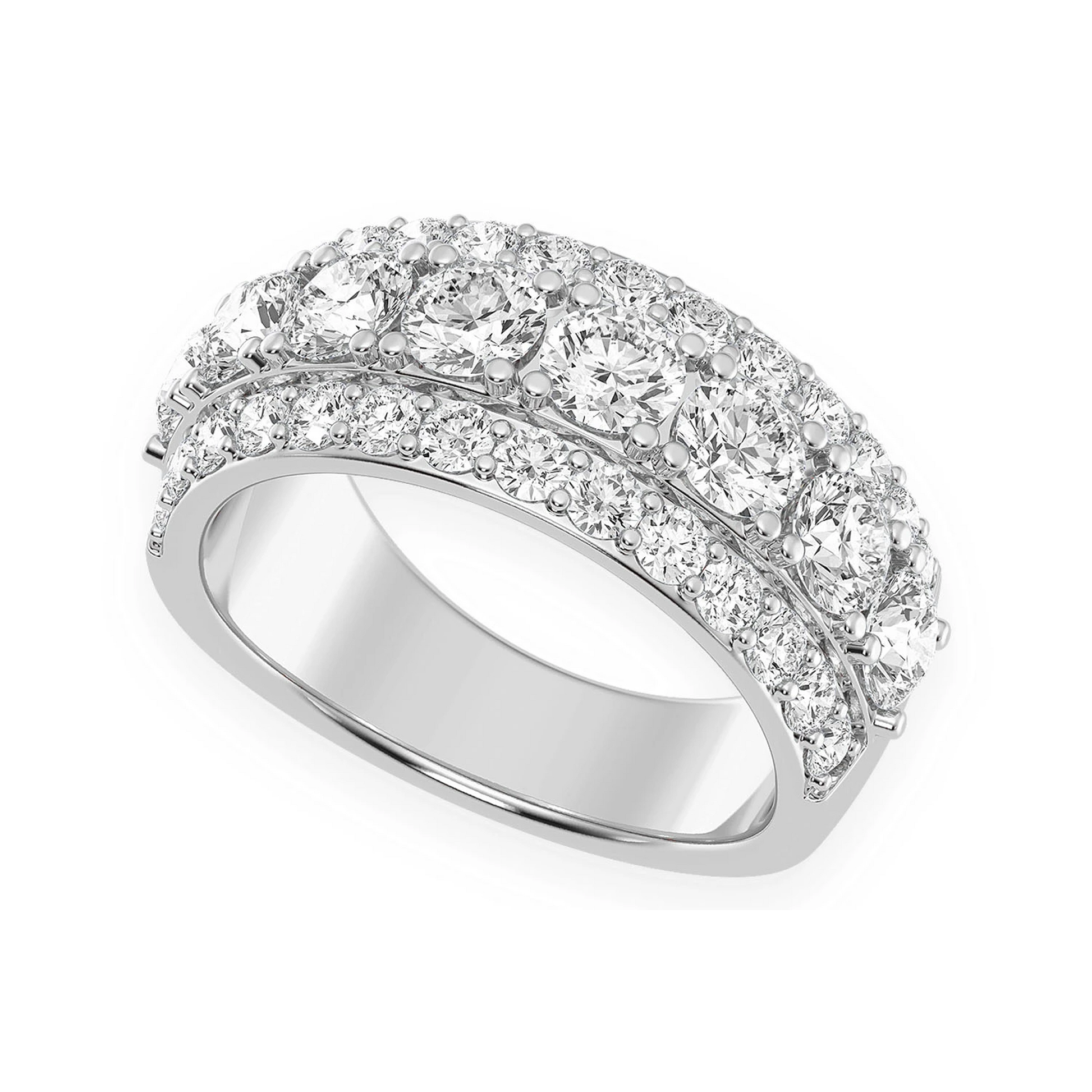 Three Row Diamond Band in 14K white gold, detail view