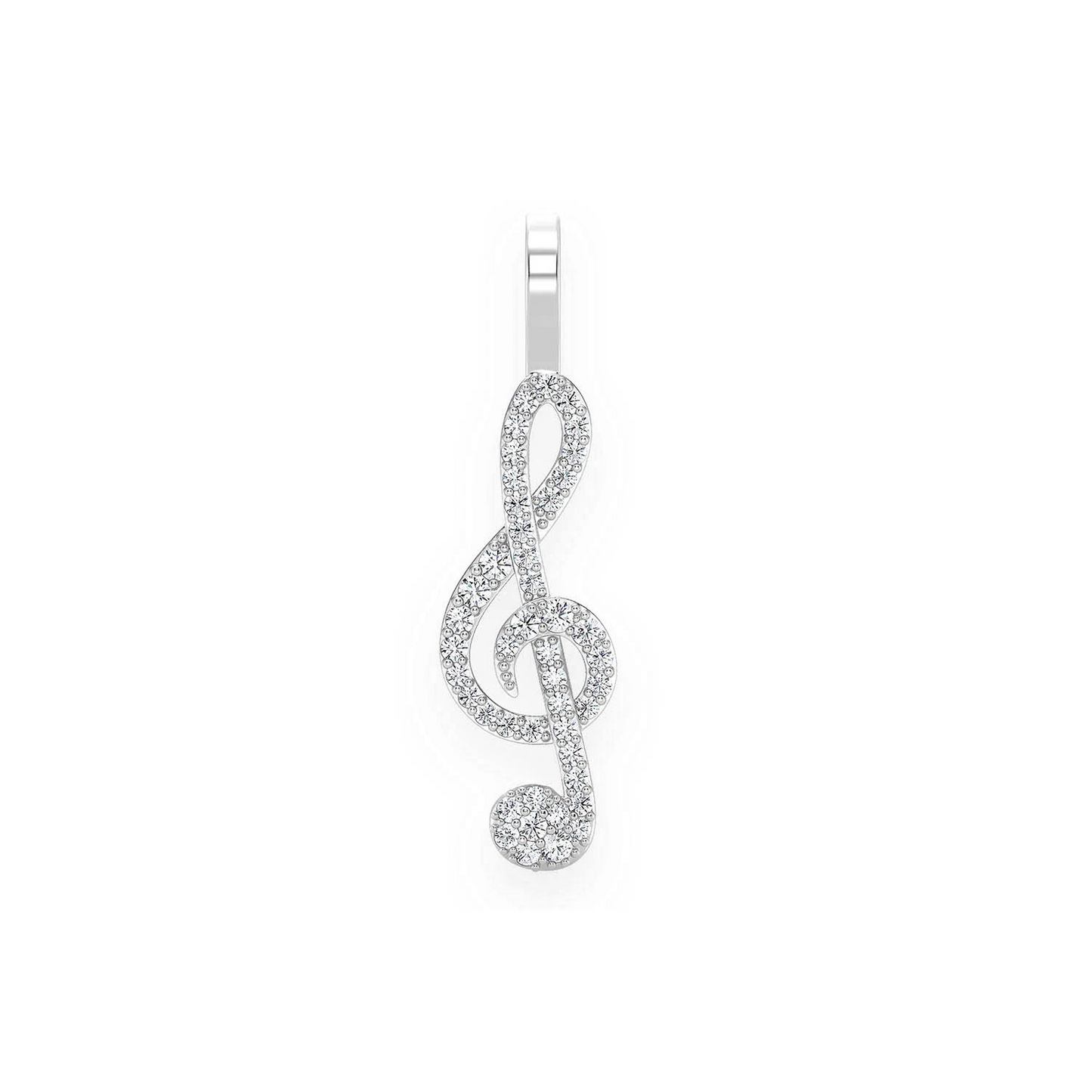 Treble Clef Diamond Pendant in 14K white gold, front view