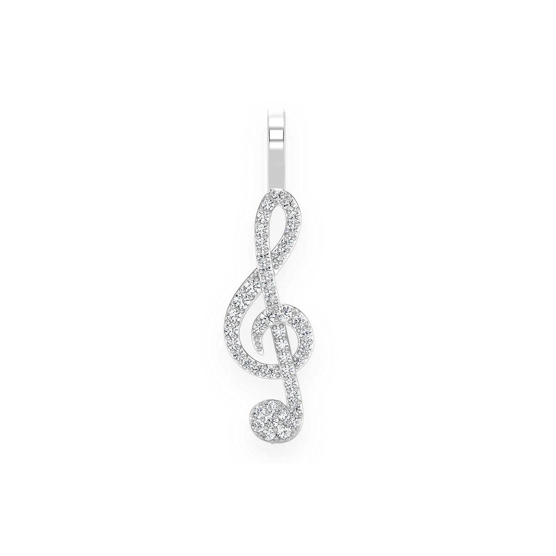Treble Clef Diamond Pendant in 14K white gold, front view