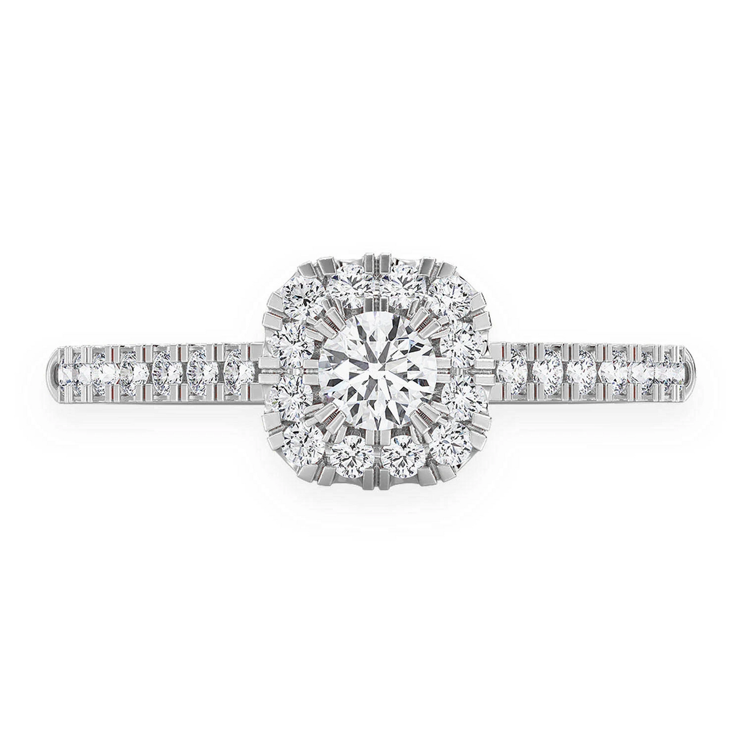 Single Band Layered Square Diamond Engagement Ring in 14K white gold, front view