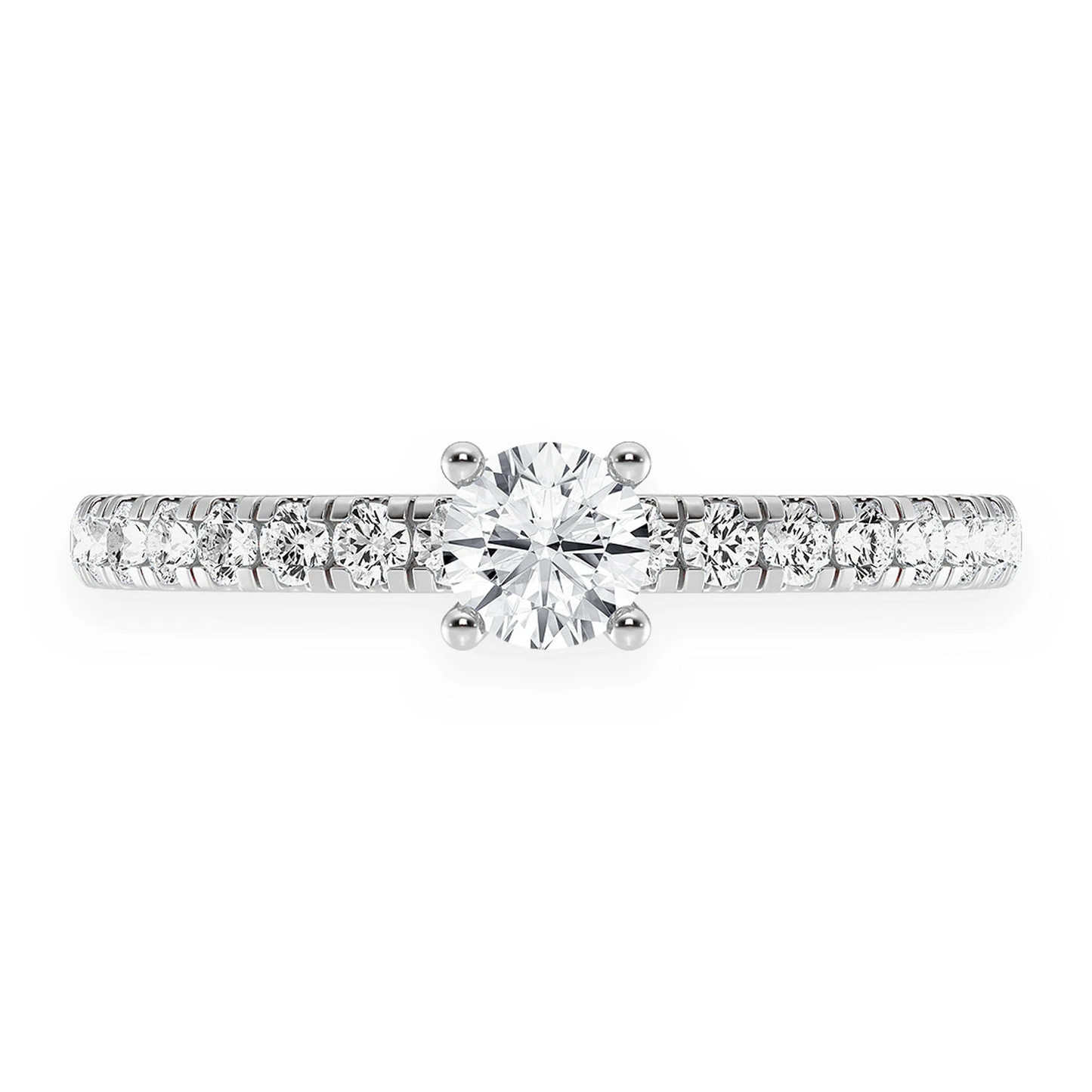 Classic One Row Under Halo Diamond Ring in 14K white gold, front view