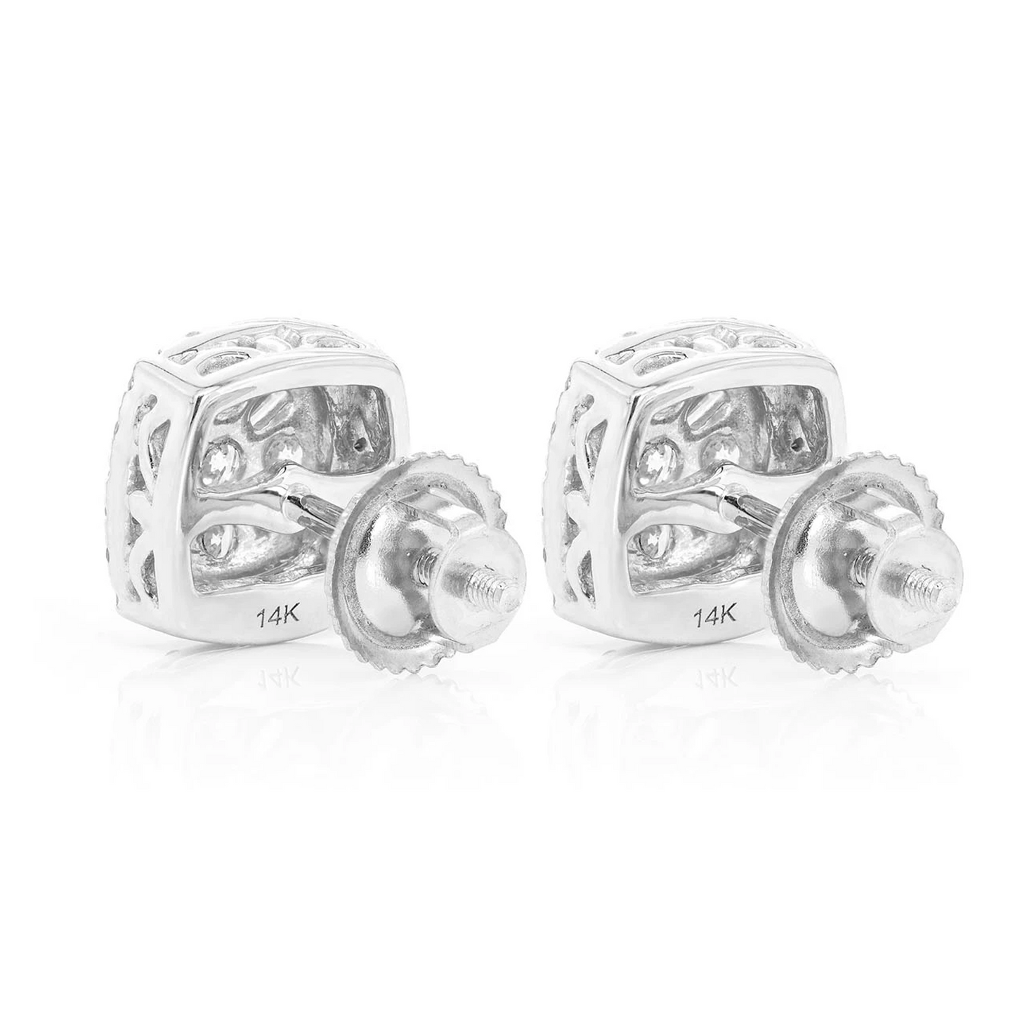 Baguette Flower Diamond Studs in 14K white gold, back view