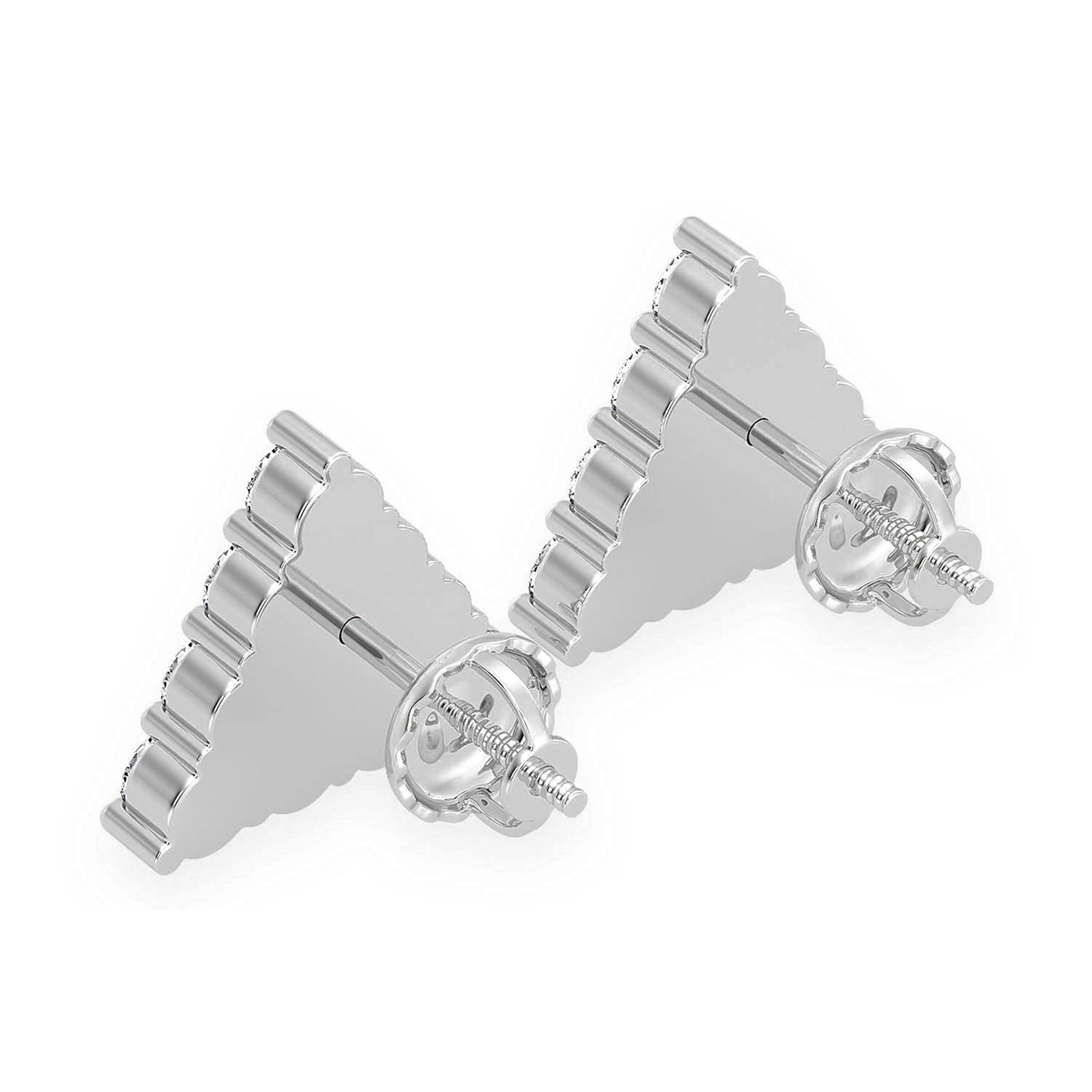 Triangle Diamond Studs in 14K white gold, Stacked Pavé, back view