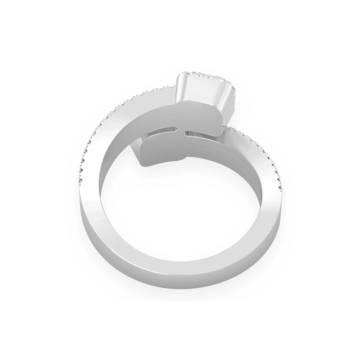 Border Baguette Crossover Diamond Ring in 14K white gold, back view