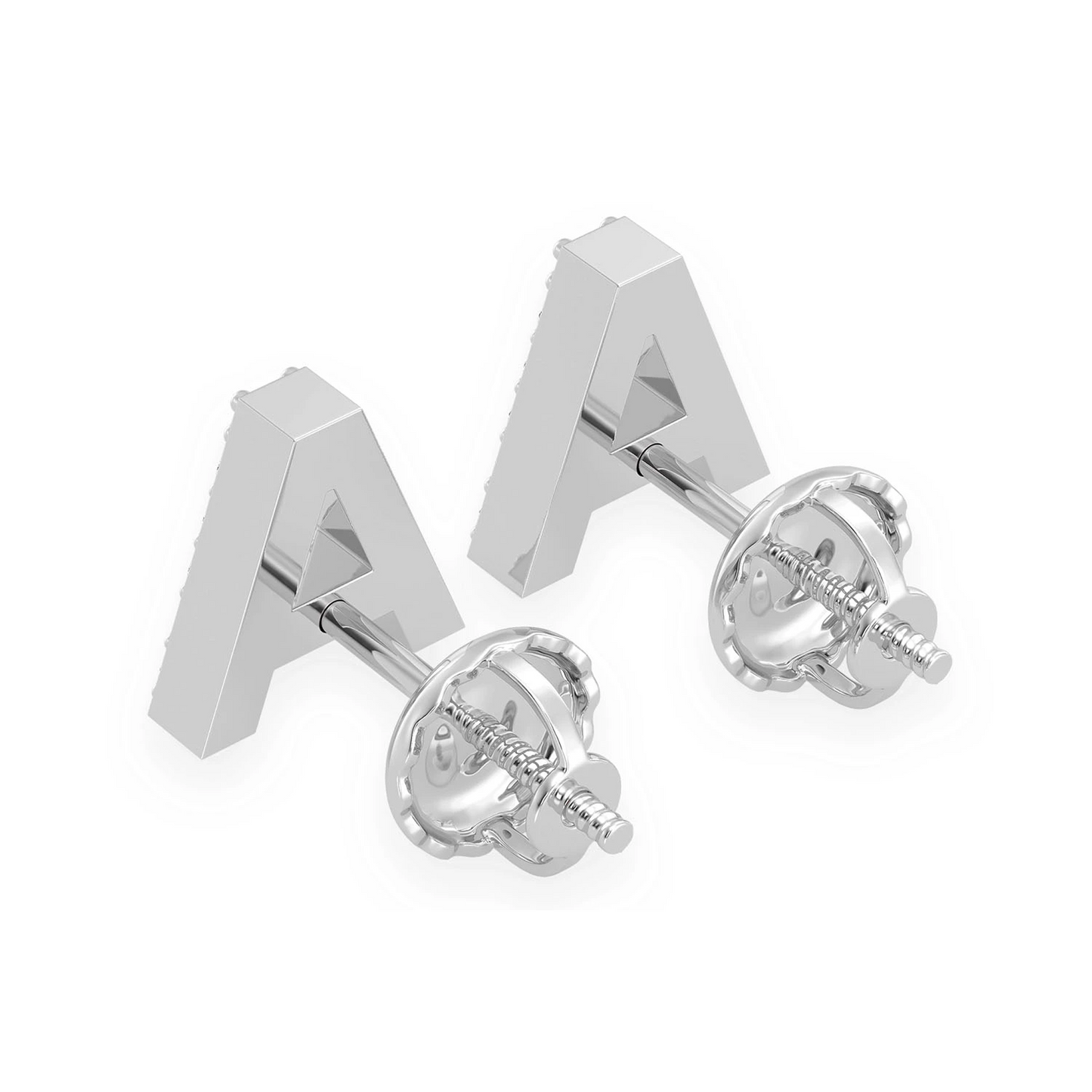 Any Letter Diamond Stud Earrings in 14K white gold, back view