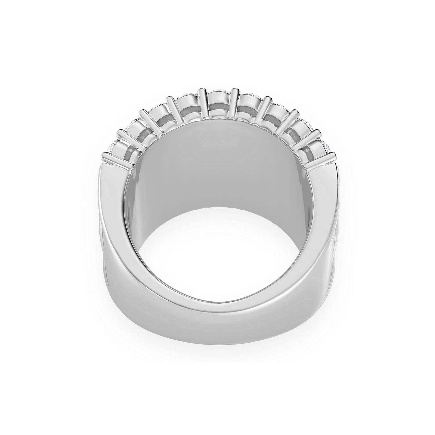 Three Row Round & Baguette Ring in 14K white gold, back view