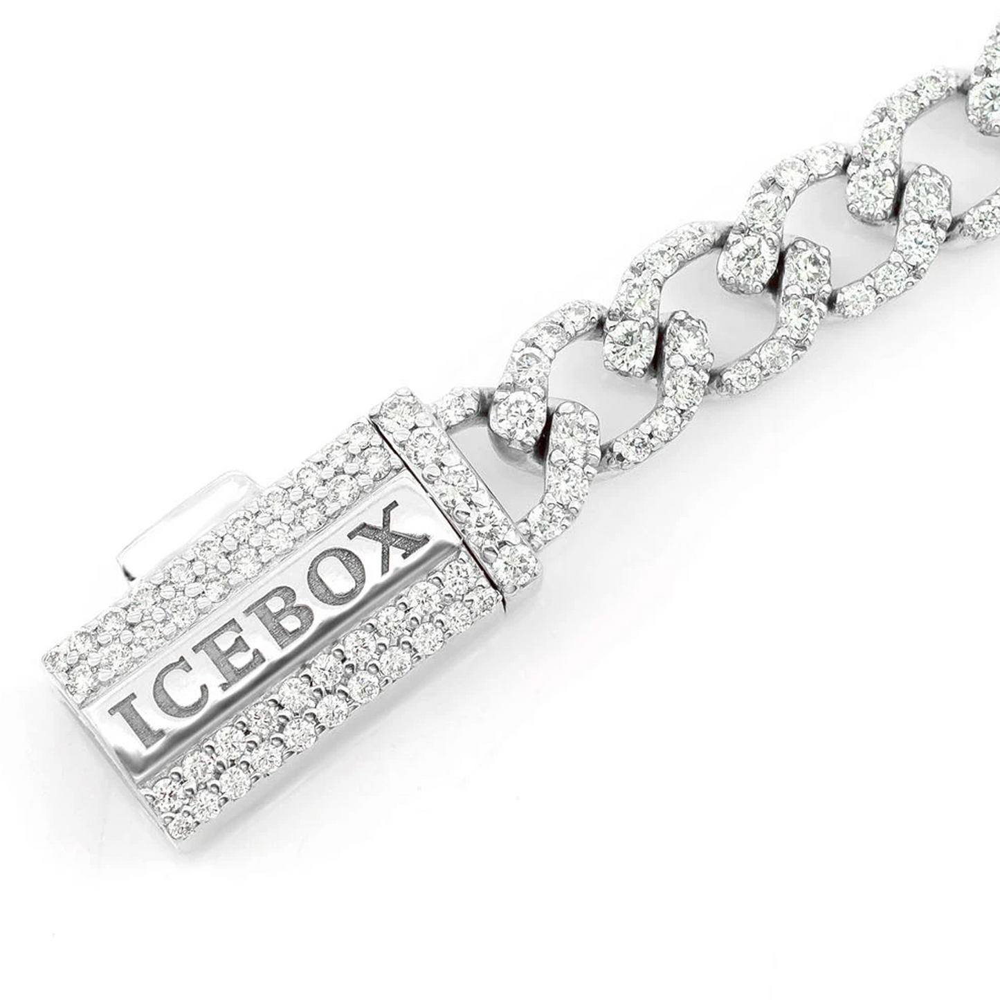 Elongated Cuban Diamond Bracelet in 14K white gold, 6mm / 3.75ctw width, clasp detail