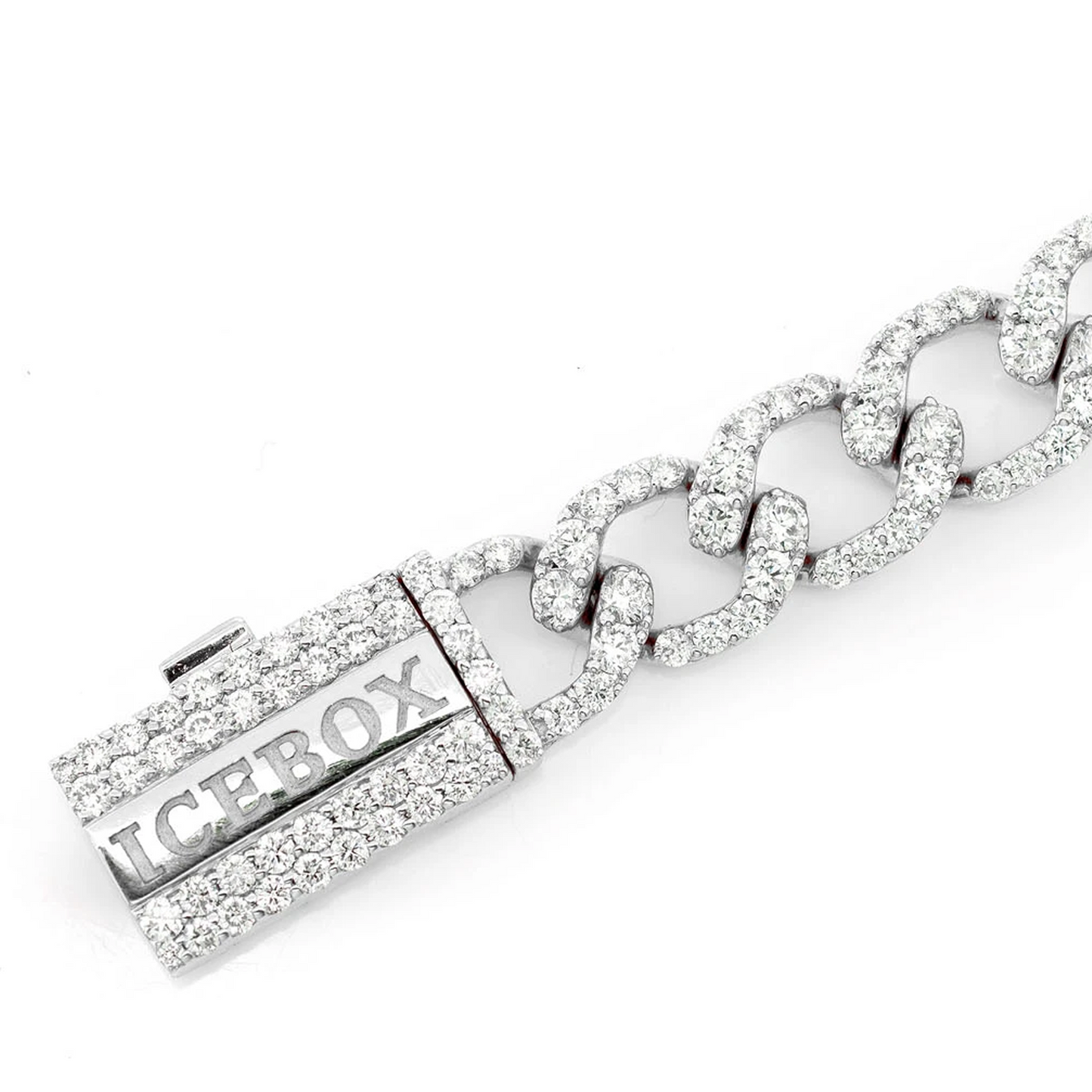 Elongated Cuban Diamond Bracelet in 14K white gold, 8mm / 6.25ctw width, clasp detail