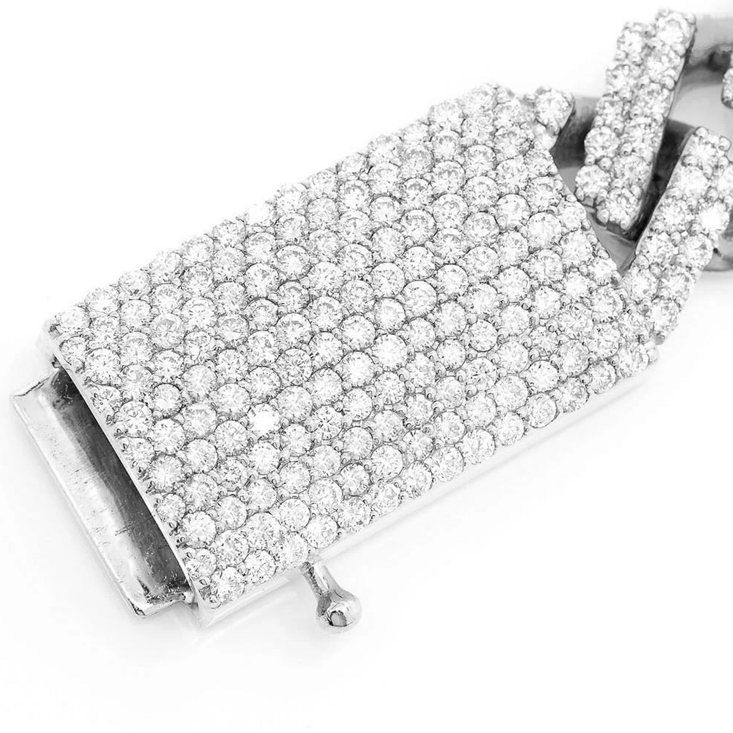 Raised Cuban Diamond Bracelet in 14K white gold, 17mm | 16.50ctw width, clasp detail