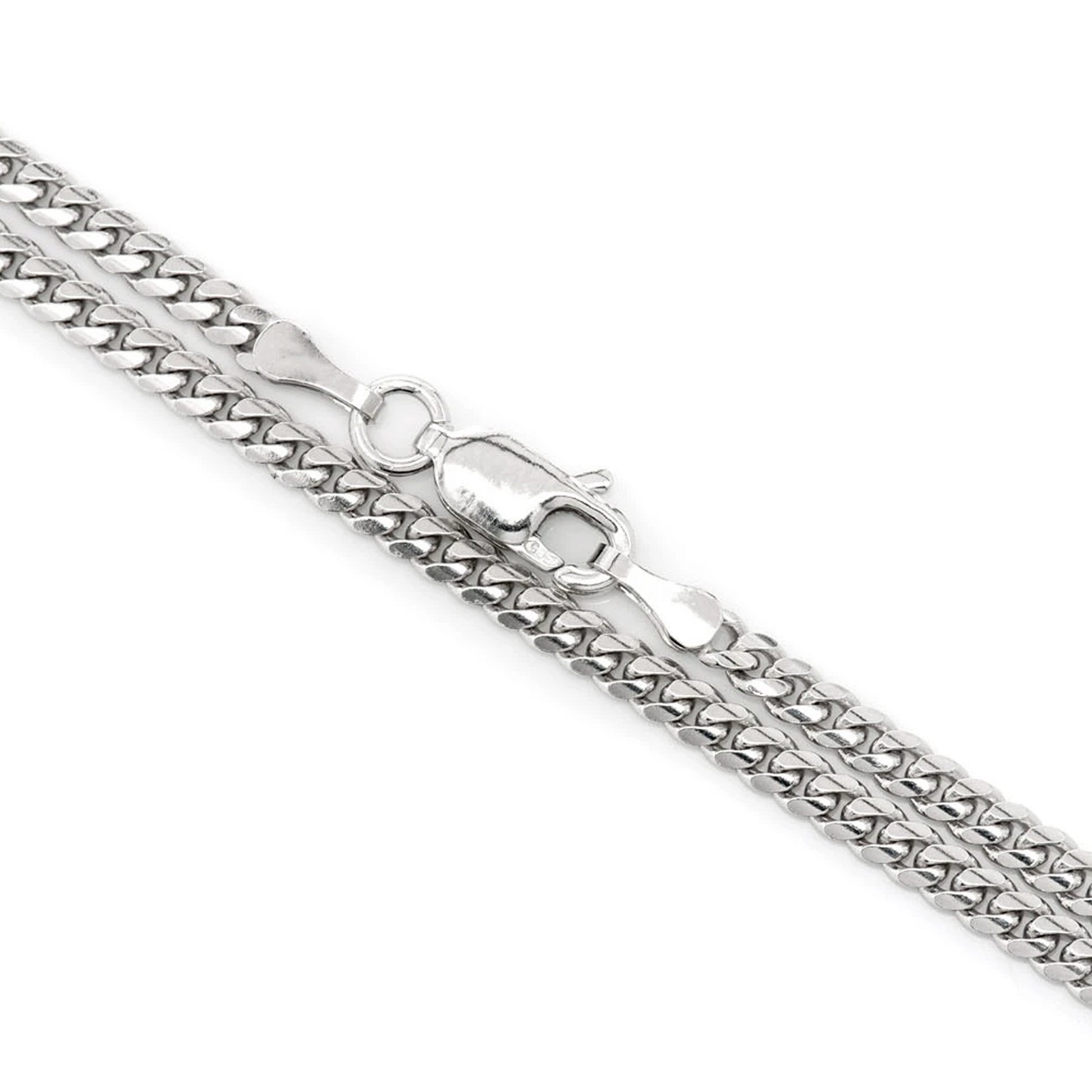 Miami Cuban Gold Chain in 14K white gold, 2mm width, clasp detail