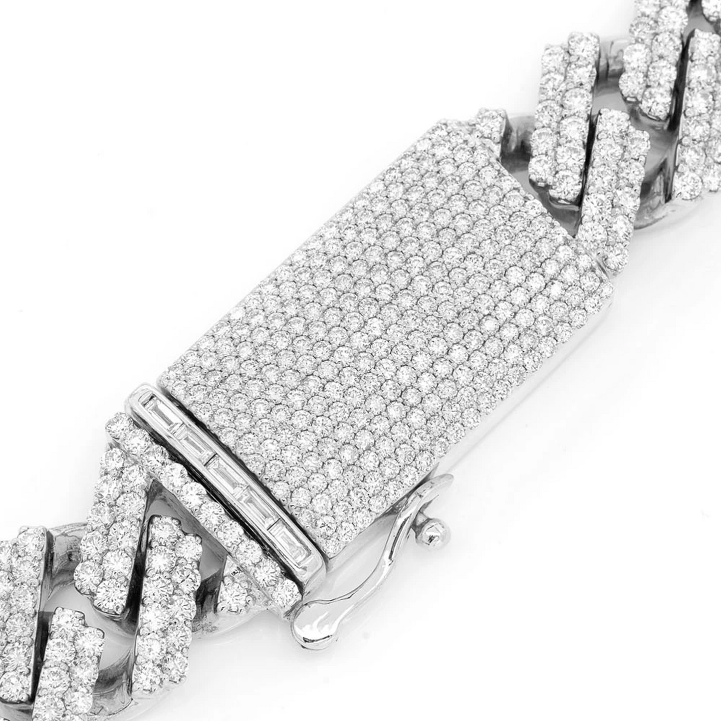 Raised Cuban Diamond Necklace in 14K white gold, 16mm / 33.00ctw width, clasp detail