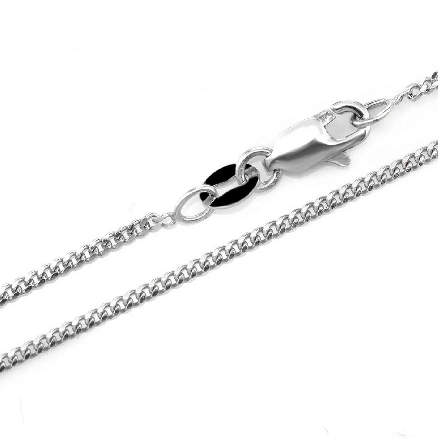 Miami Cuban Gold Chain in 14K white gold, 1mm width, clasp detail