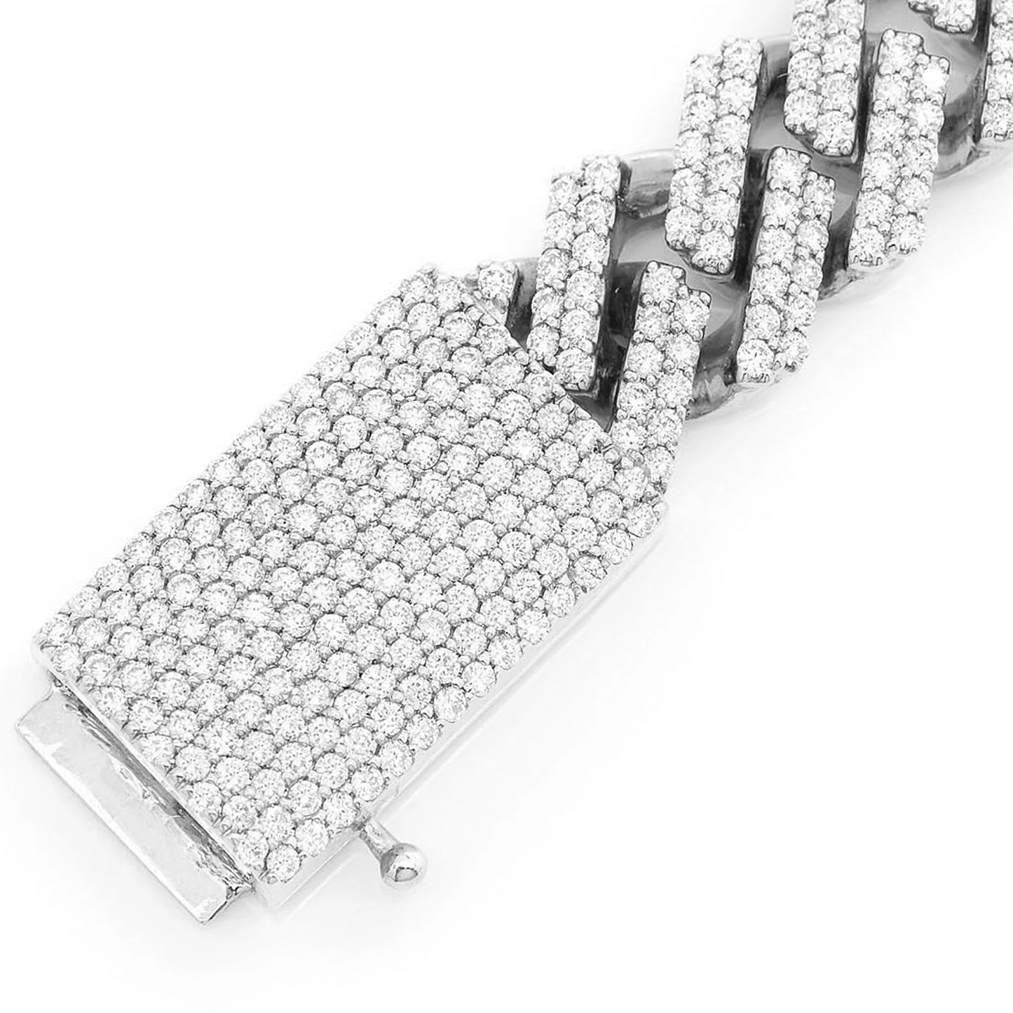 Raised Cuban Diamond Bracelet in 14K white gold, 11mm | 8.50ctw width, clasp detail