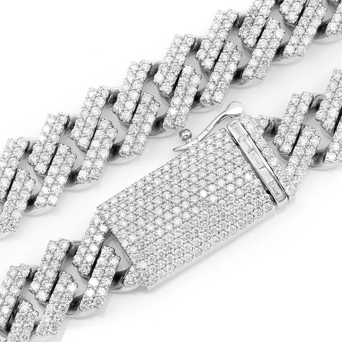 Raised Cuban Diamond Necklace in 14K white gold, 13mm / 28.25ctw width, clasp detail