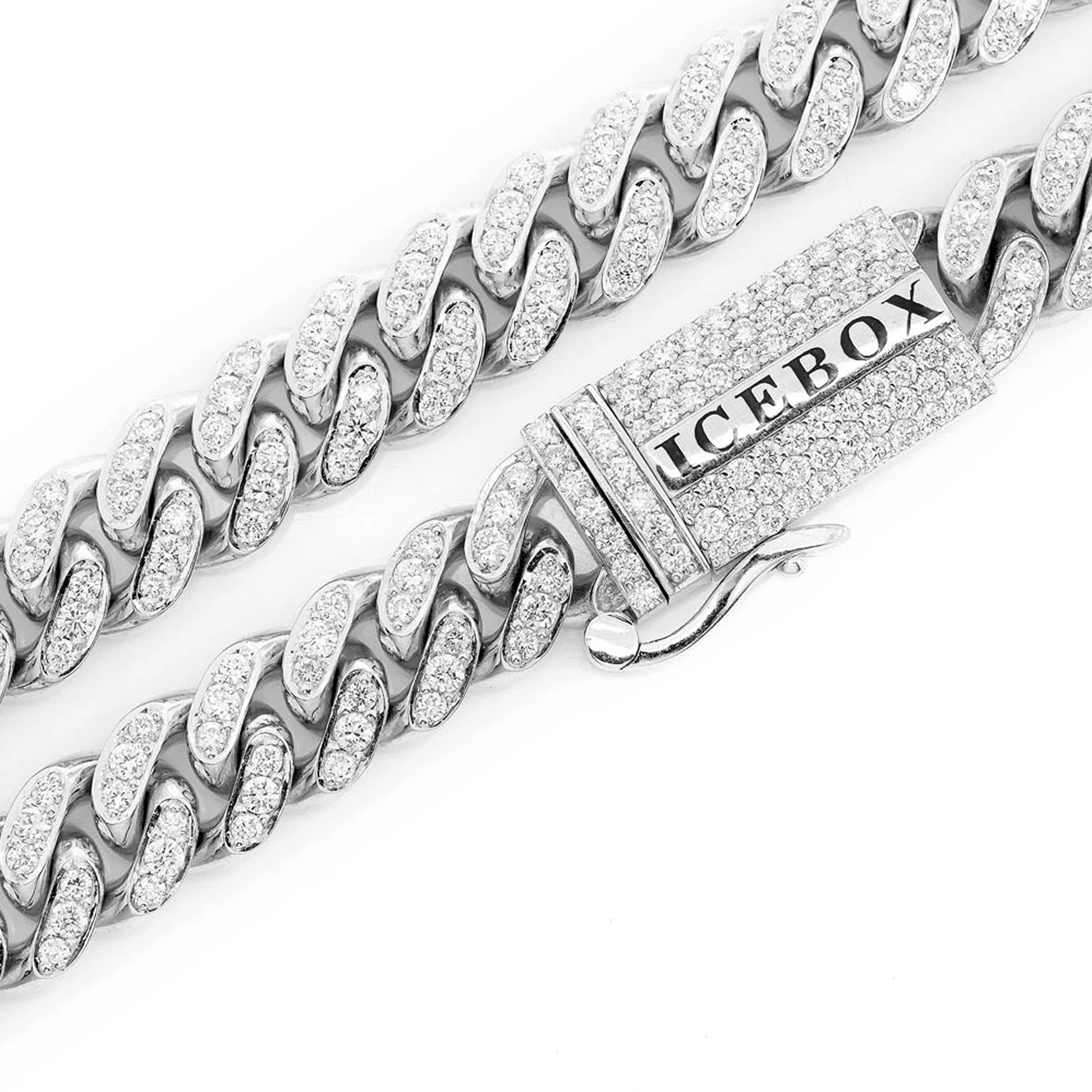 Iced Miami Cuban Necklace in 14K white gold, 8mm / 9.00ctw width, clasp detail