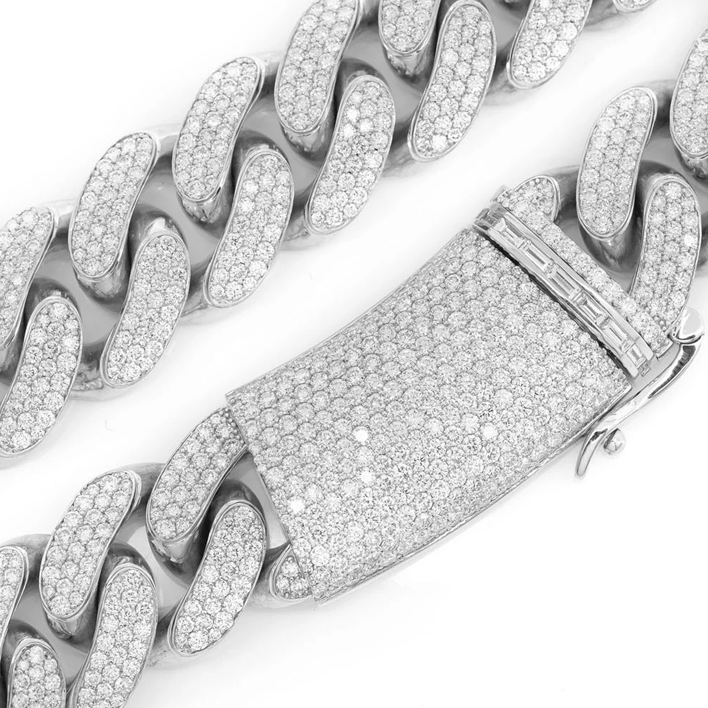 Iced Miami Cuban Necklace in 14K white gold, 20mm / 41.00ctw width, clasp detail