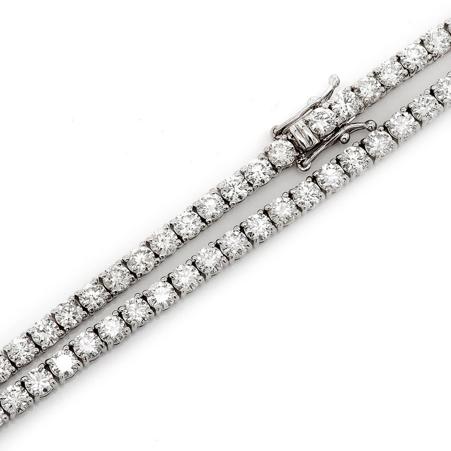 Prong Diamond Tennis Necklace in 14K white gold, 12pt / 20.00ctw, angled view
