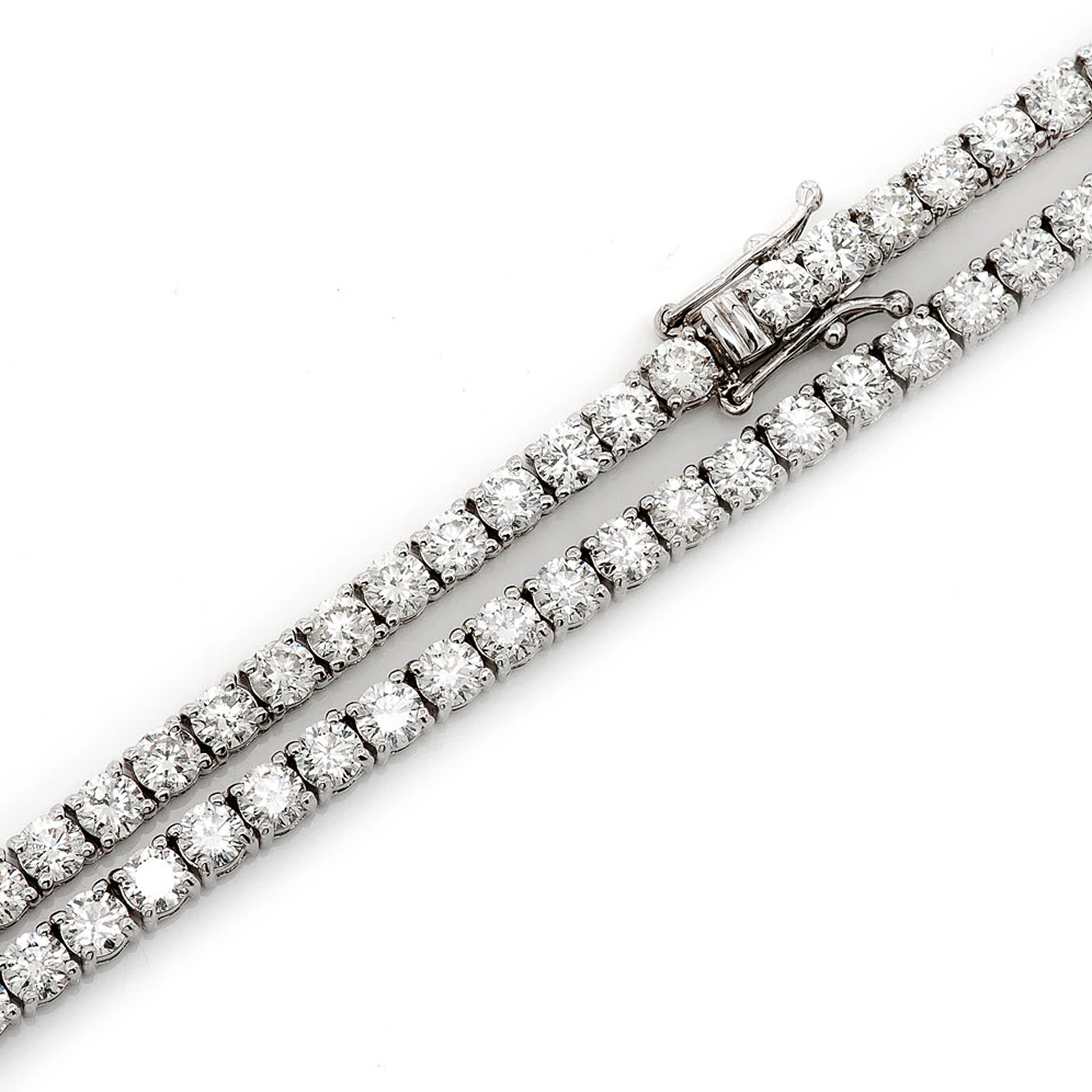 Prong Diamond Tennis Necklace in 14K white gold, 12pt / 20.00ctw, angled view