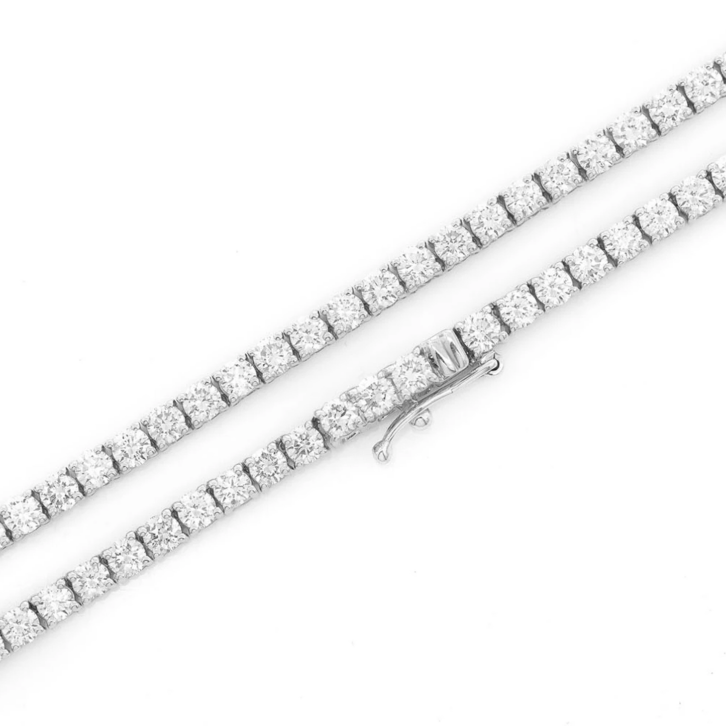 Prong Diamond Tennis Necklace in 14K white gold, 5pt / 11.00ctw, angled view
