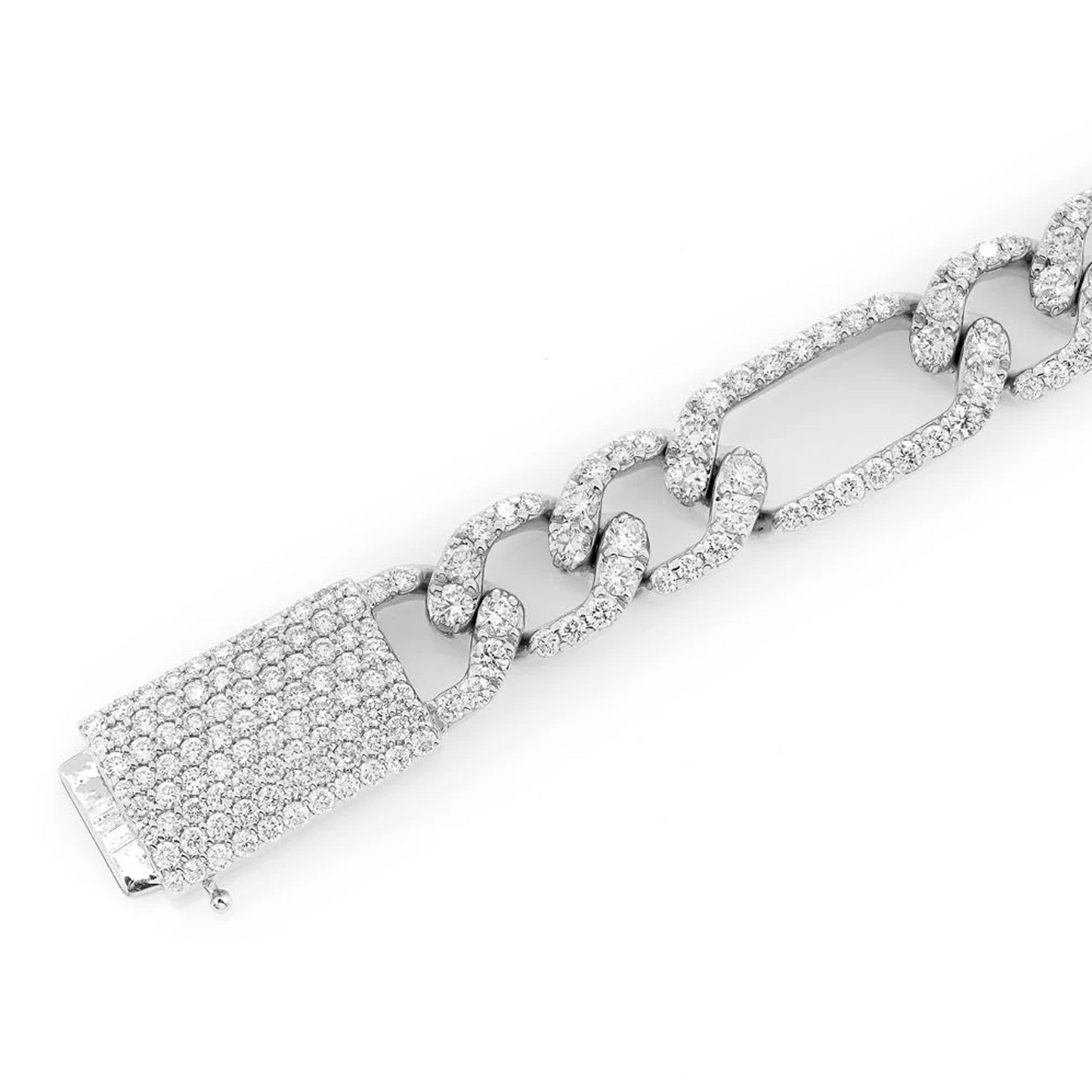 Figaro Diamond Link Bracelet in 14K white gold, 6mm / 3.50ctw width, detail view