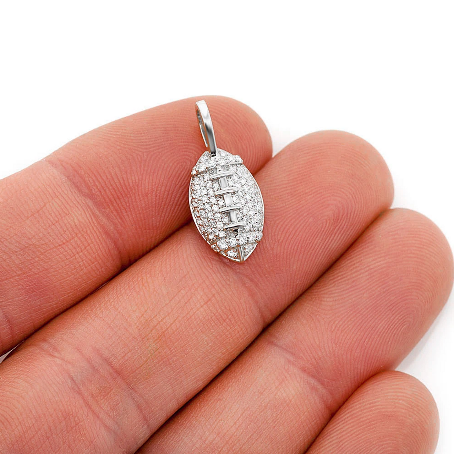 American Football Diamond Pendant in 14K white gold, angled view