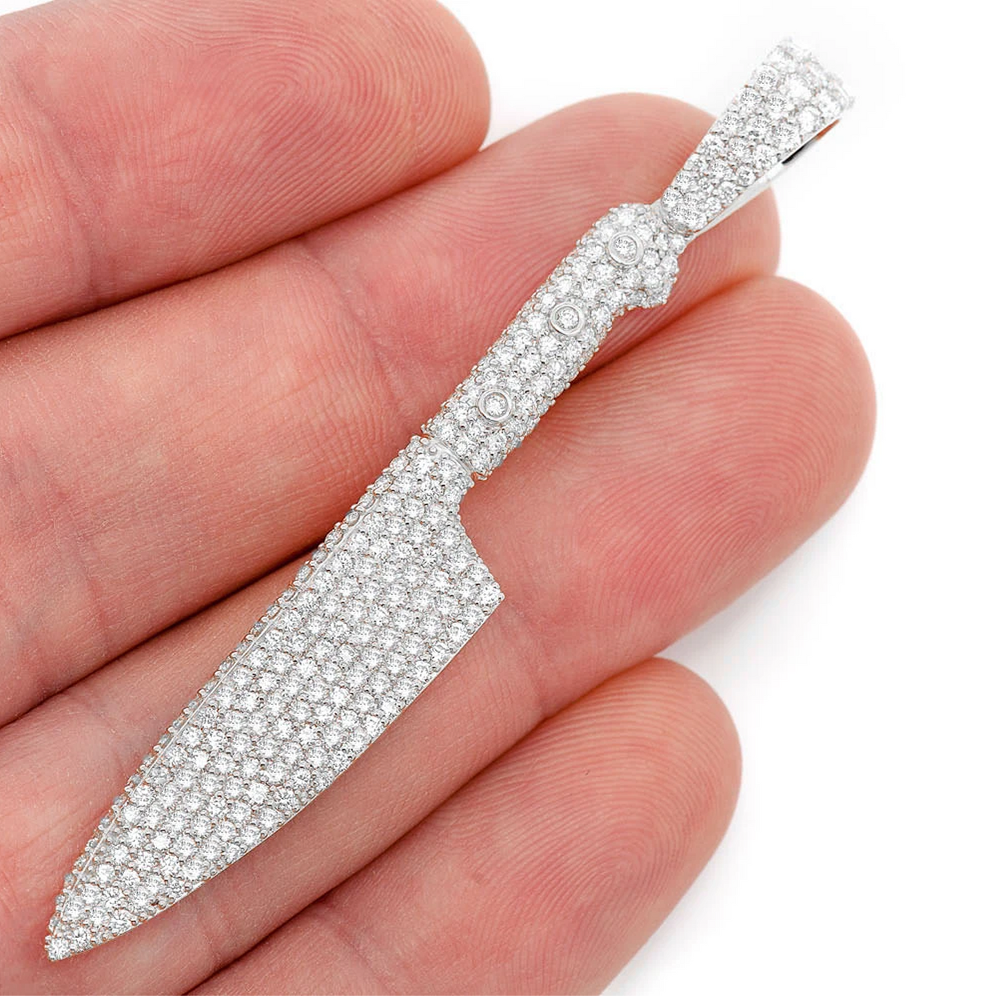 Chef Knife Diamond Pendant in 14K white gold, 2.30ctw, angled view