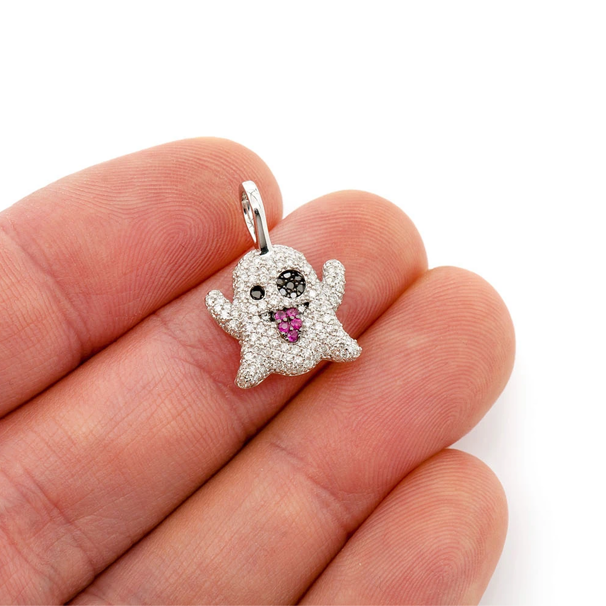 Ghost Ruby & Diamond Pendant in 14K white gold, 0.50ctw, angled view