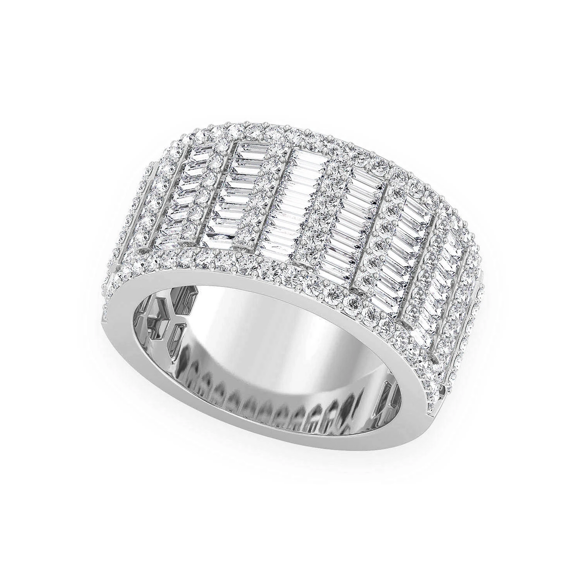 Super Baguette & Round Diamond Band Ring in 14K white gold, angled view