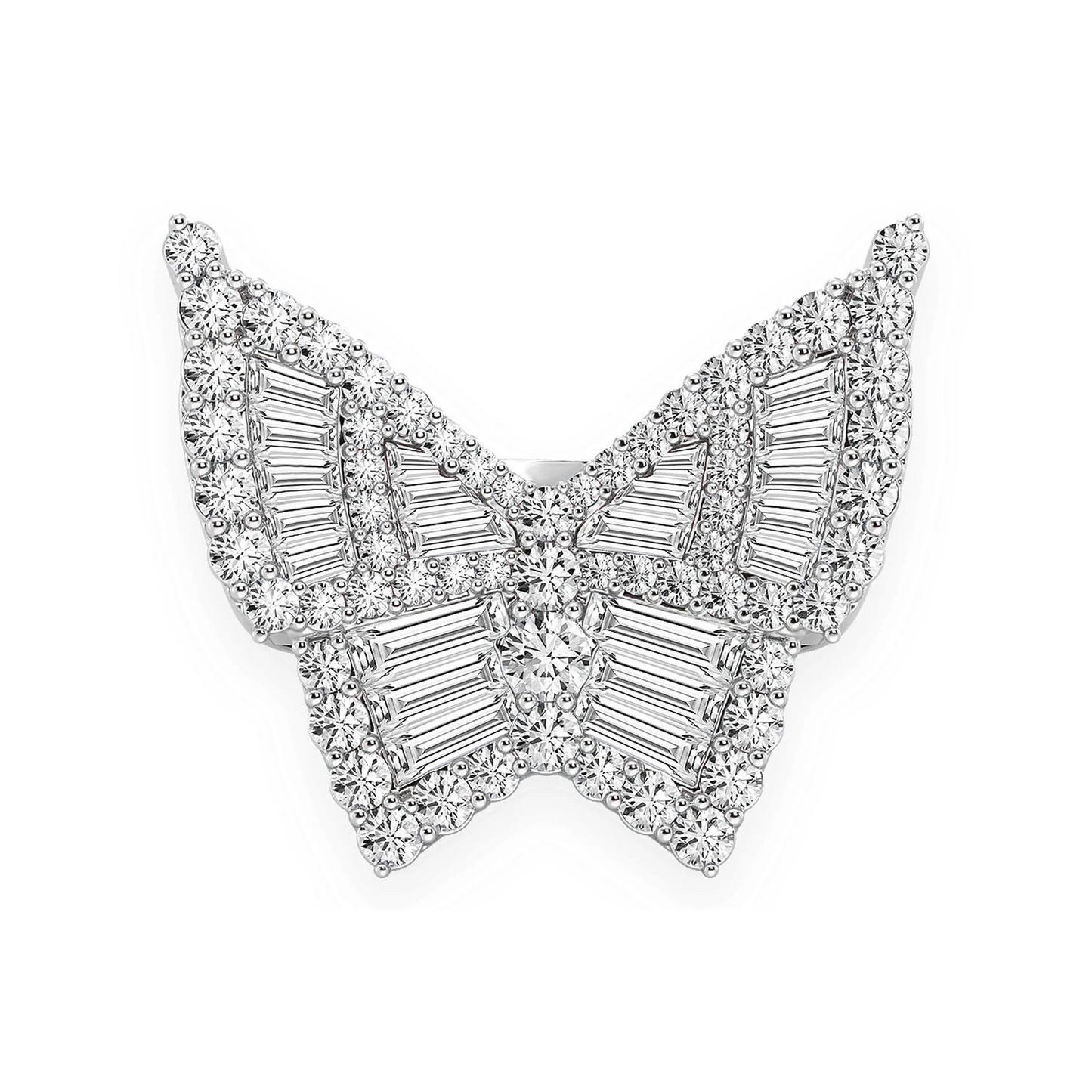 Butterfly Baguette Signet Ring in 14K white gold, angled view
