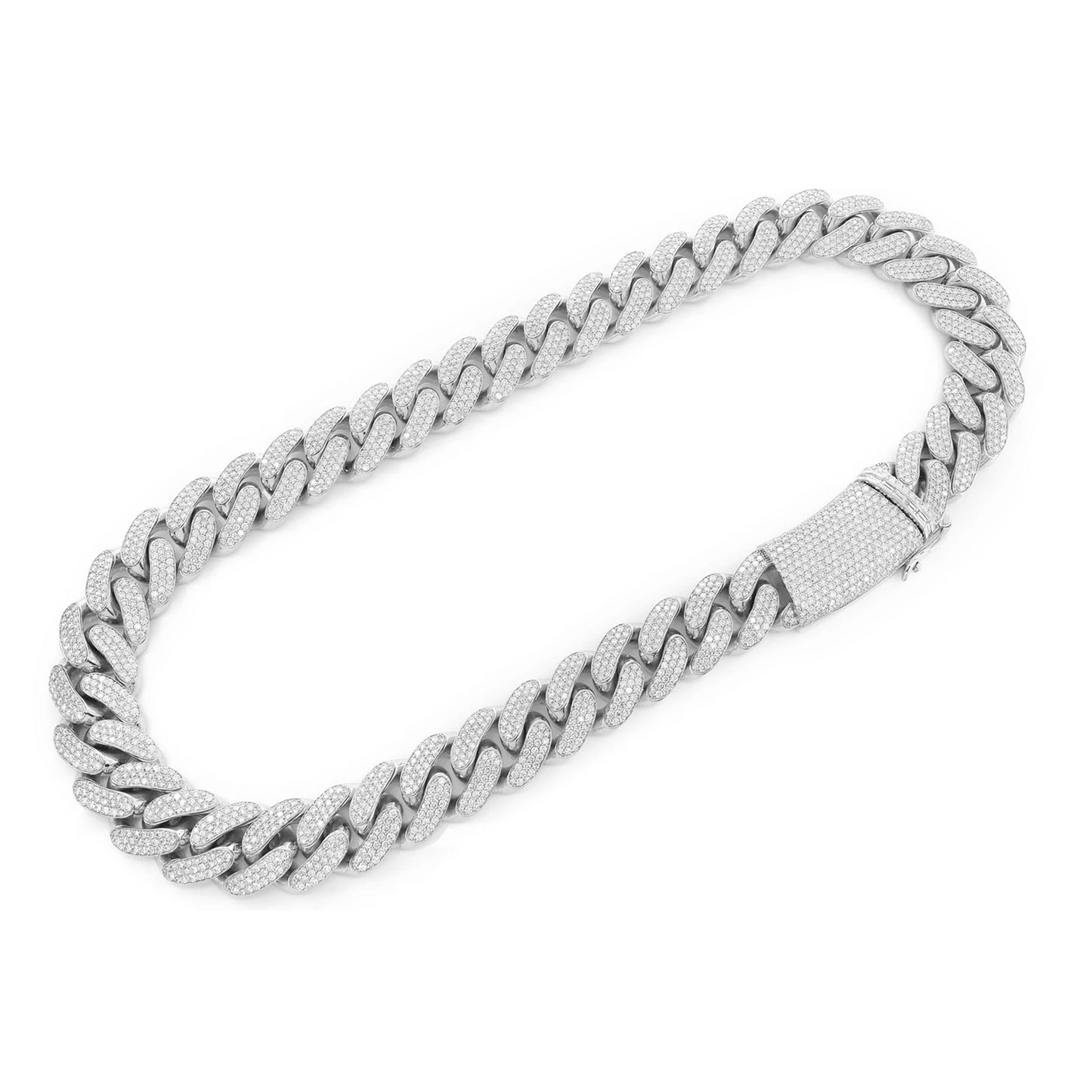 Iced Miami Cuban Necklace in 14K white gold, 20mm / 41.00ctw width, detail view