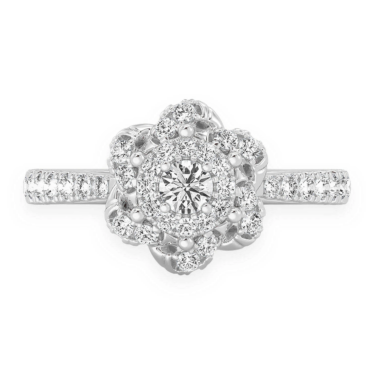 Three Layer Floral Single Band Engagement Ring in 14K white gold, front view