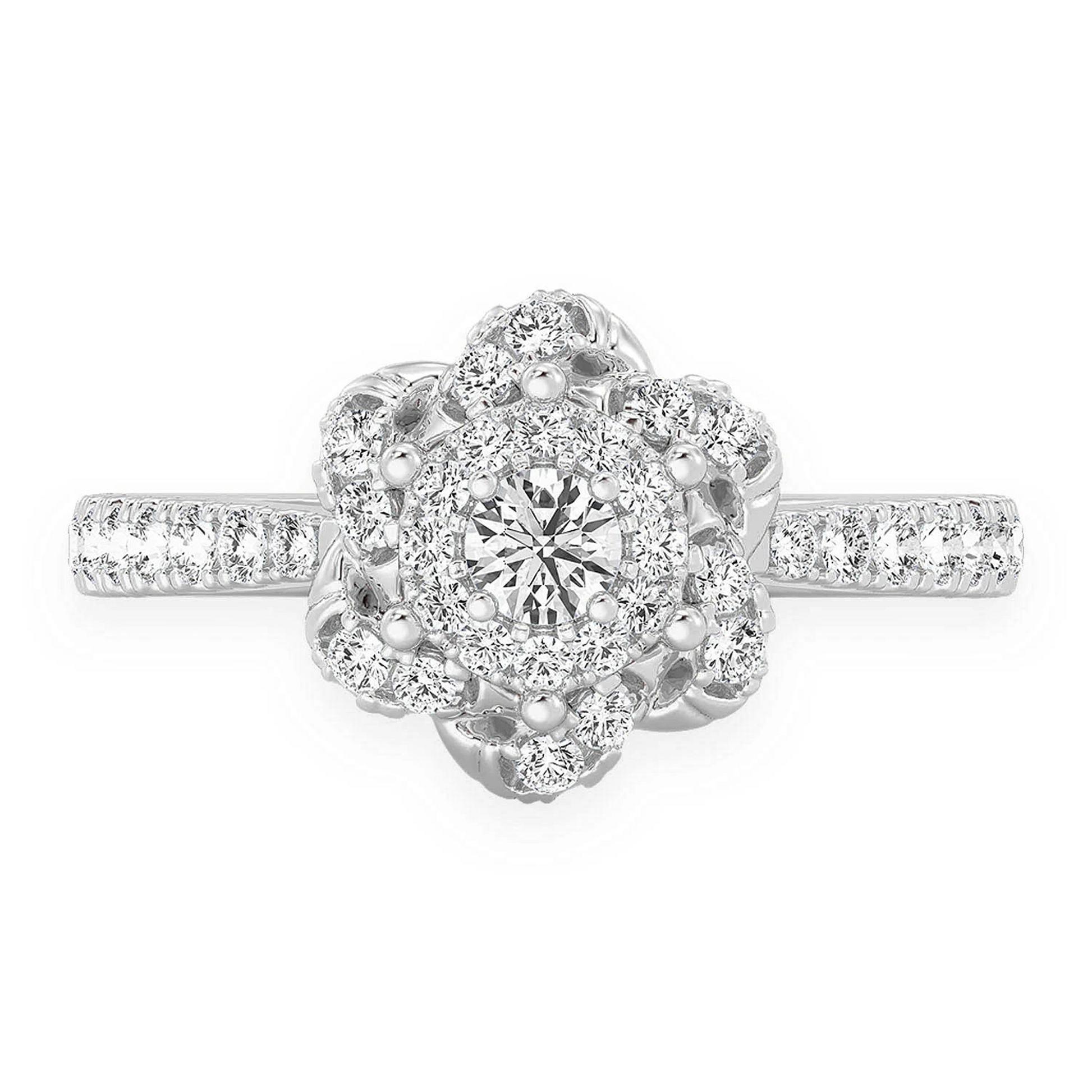 Three Layer Floral Single Band Engagement Ring in 14K white gold, front view