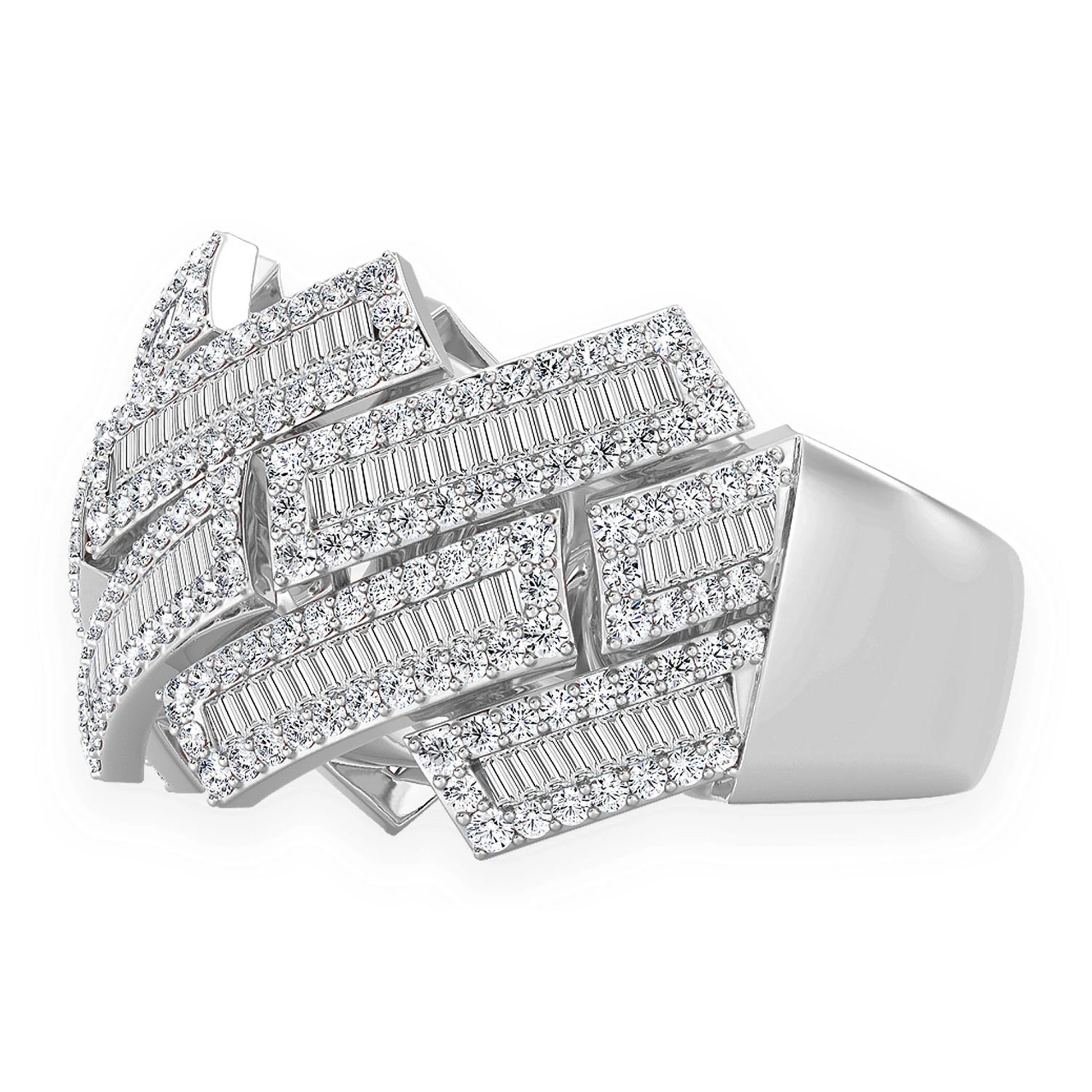 Serrated Baguette Cuban Ring in 14K white gold, detail view