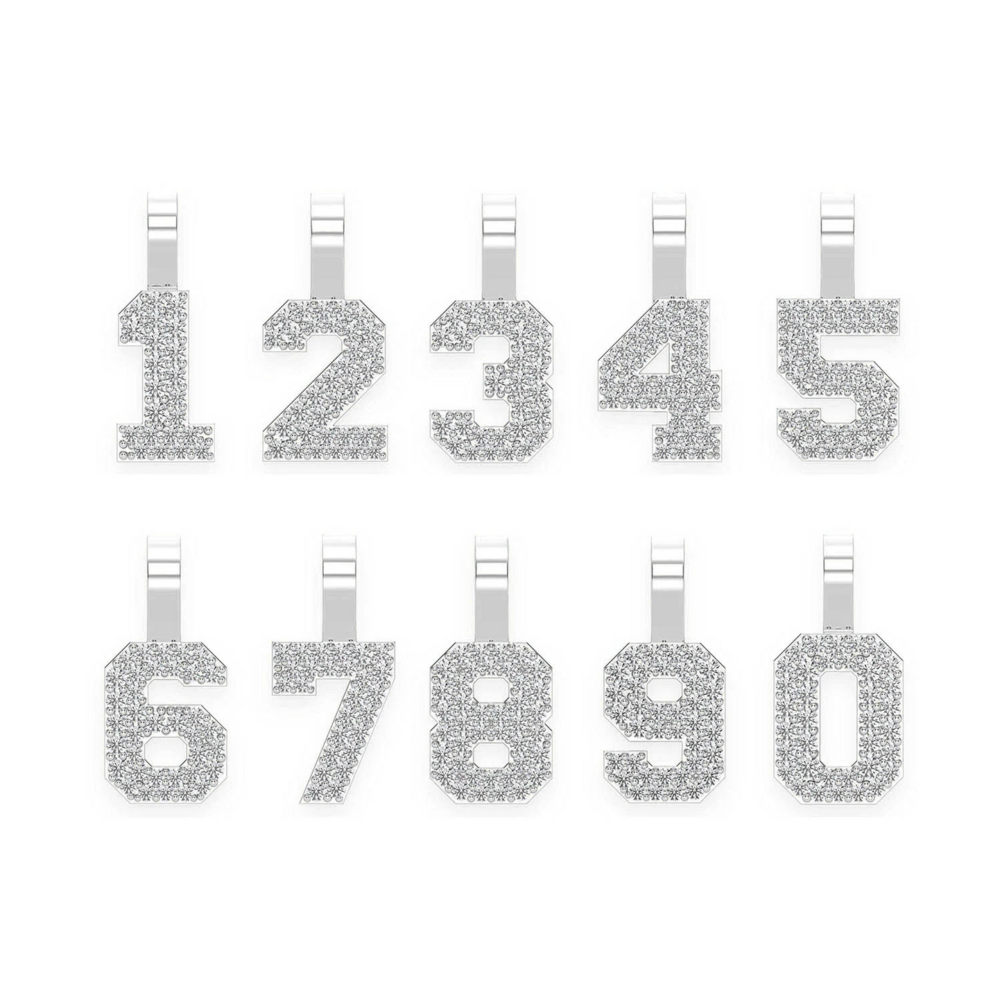 Small Jersey Number Diamond Pendant in 14K white gold, front view