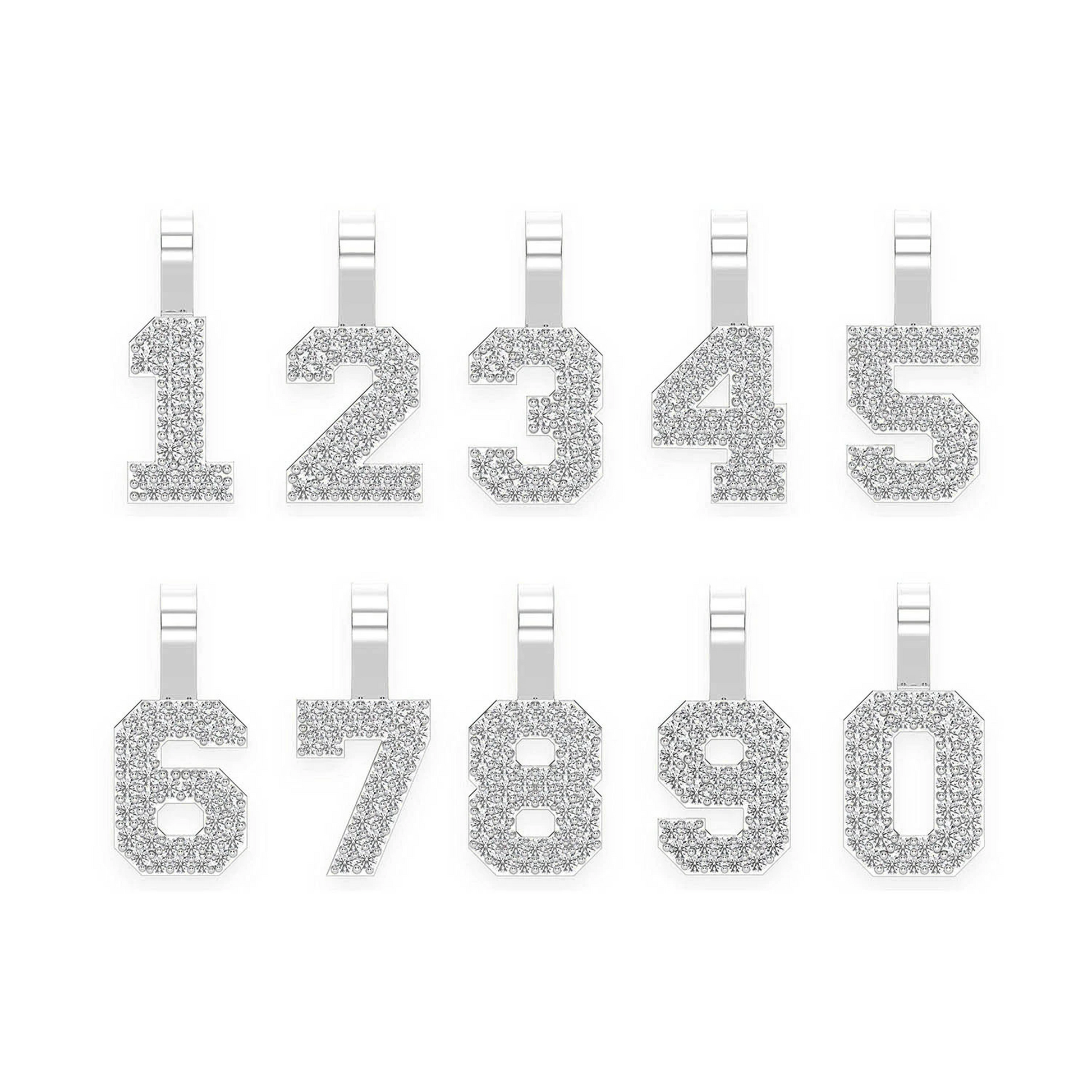 Small Jersey Number Diamond Pendant in 14K white gold, front view